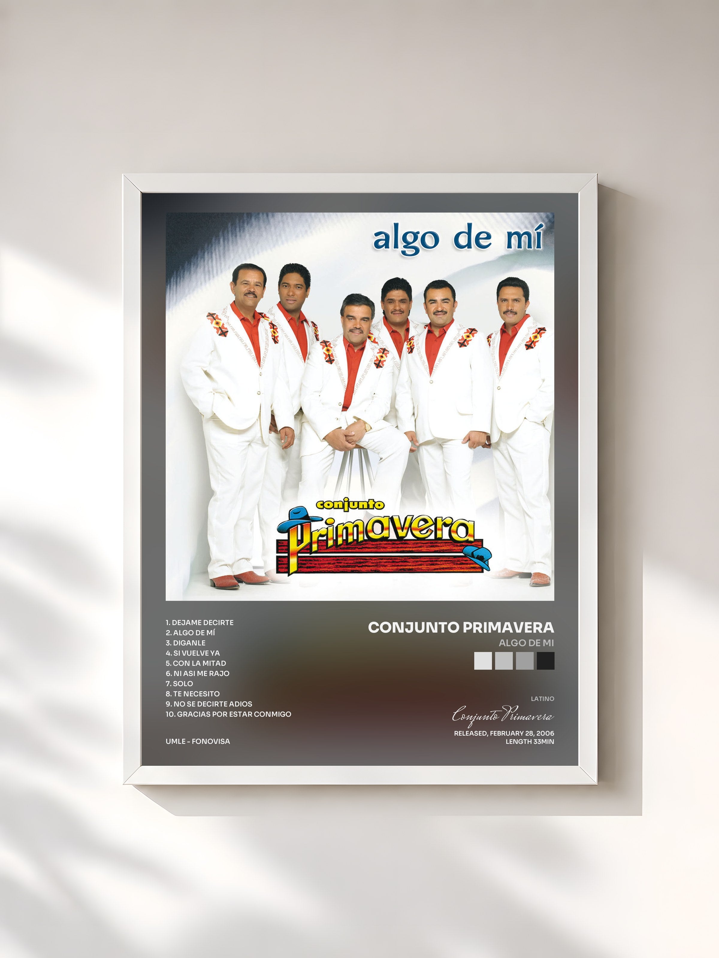 #blanc Tableau de l'album Algo De Mi de Conjunto Primavera, cadre blanc, imprimé et encadré en France