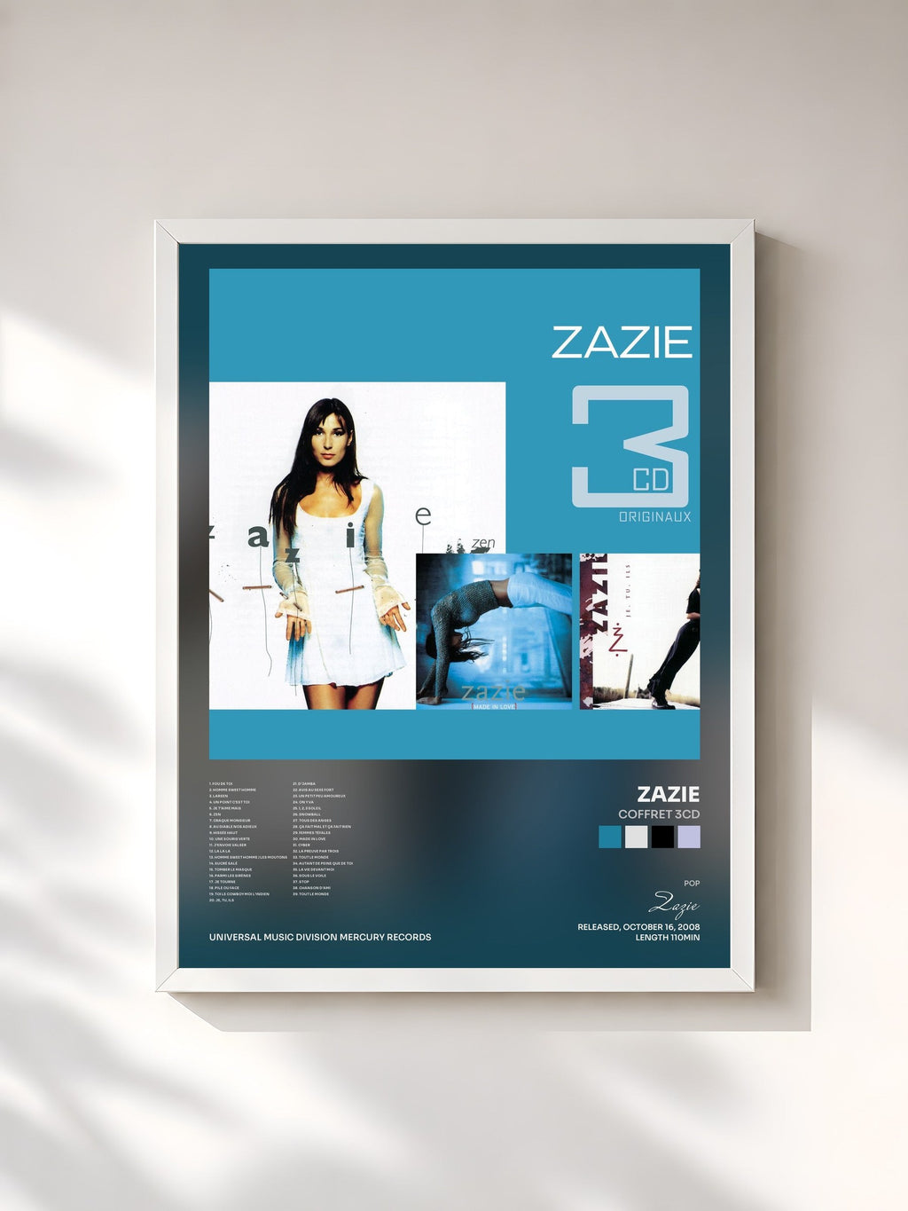 #blanc Coffret 3Cd von Zazie als gerahmter Kunstdruck, weißer Rahmen, gedruckt und gerahmt in Frankreich