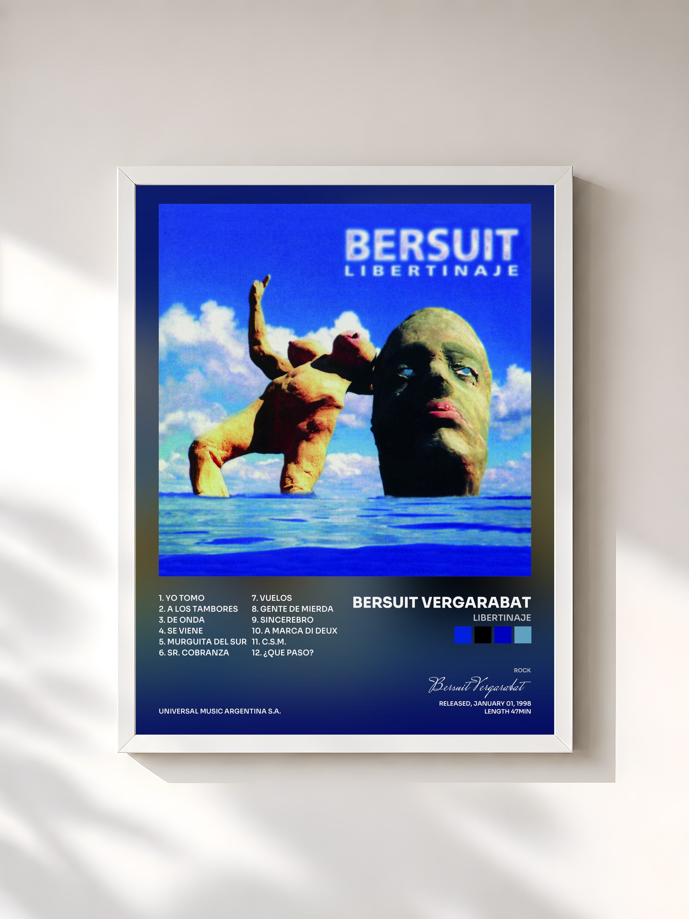 #blanc Tableau de l'album Libertinaje de Bersuit Vergarabat, cadre blanc, imprimé et encadré en France