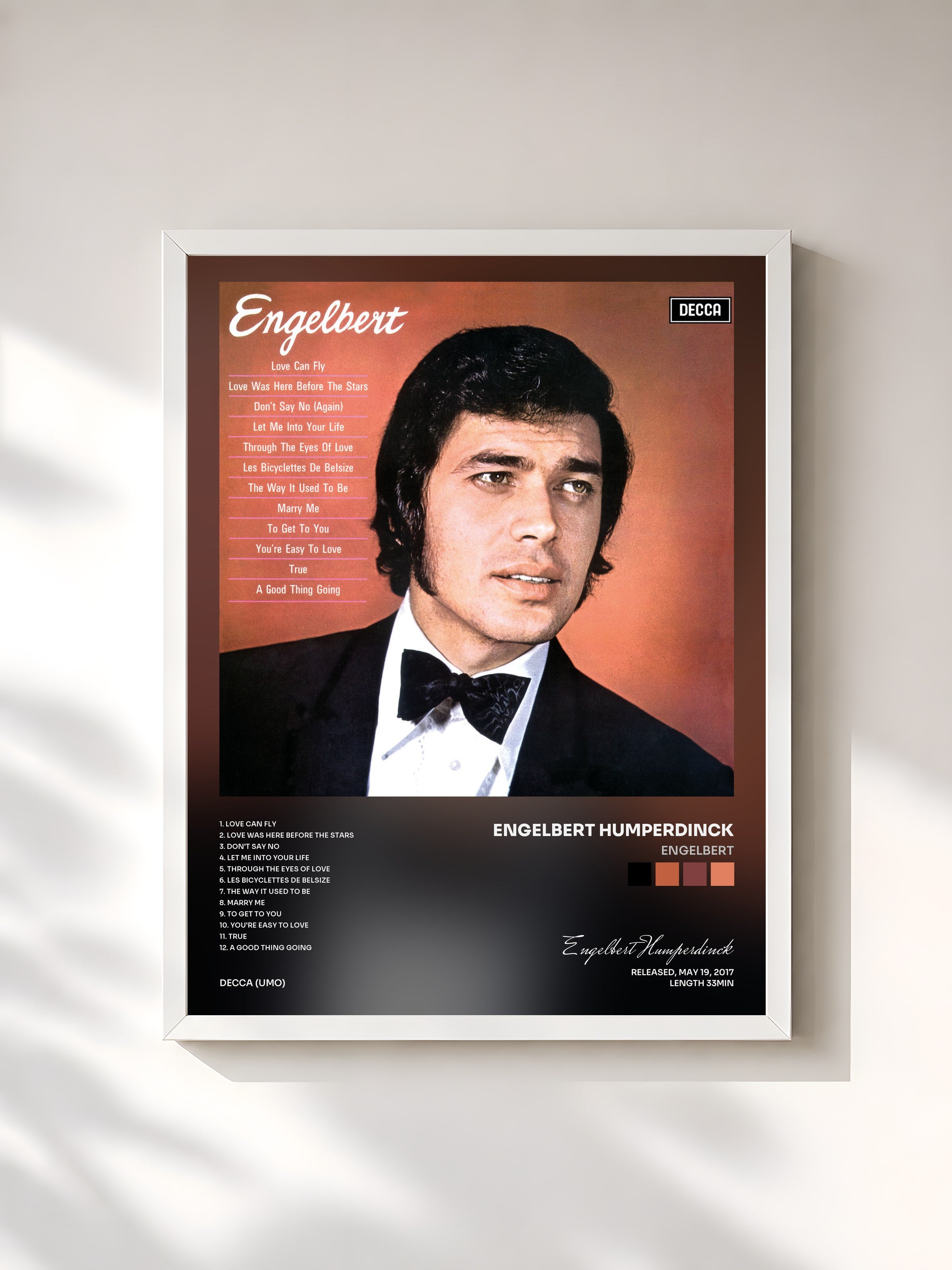 #blanc Tableau de l'album Engelbert de Engelbert Humperdinck, cadre blanc, imprimé et encadré en France