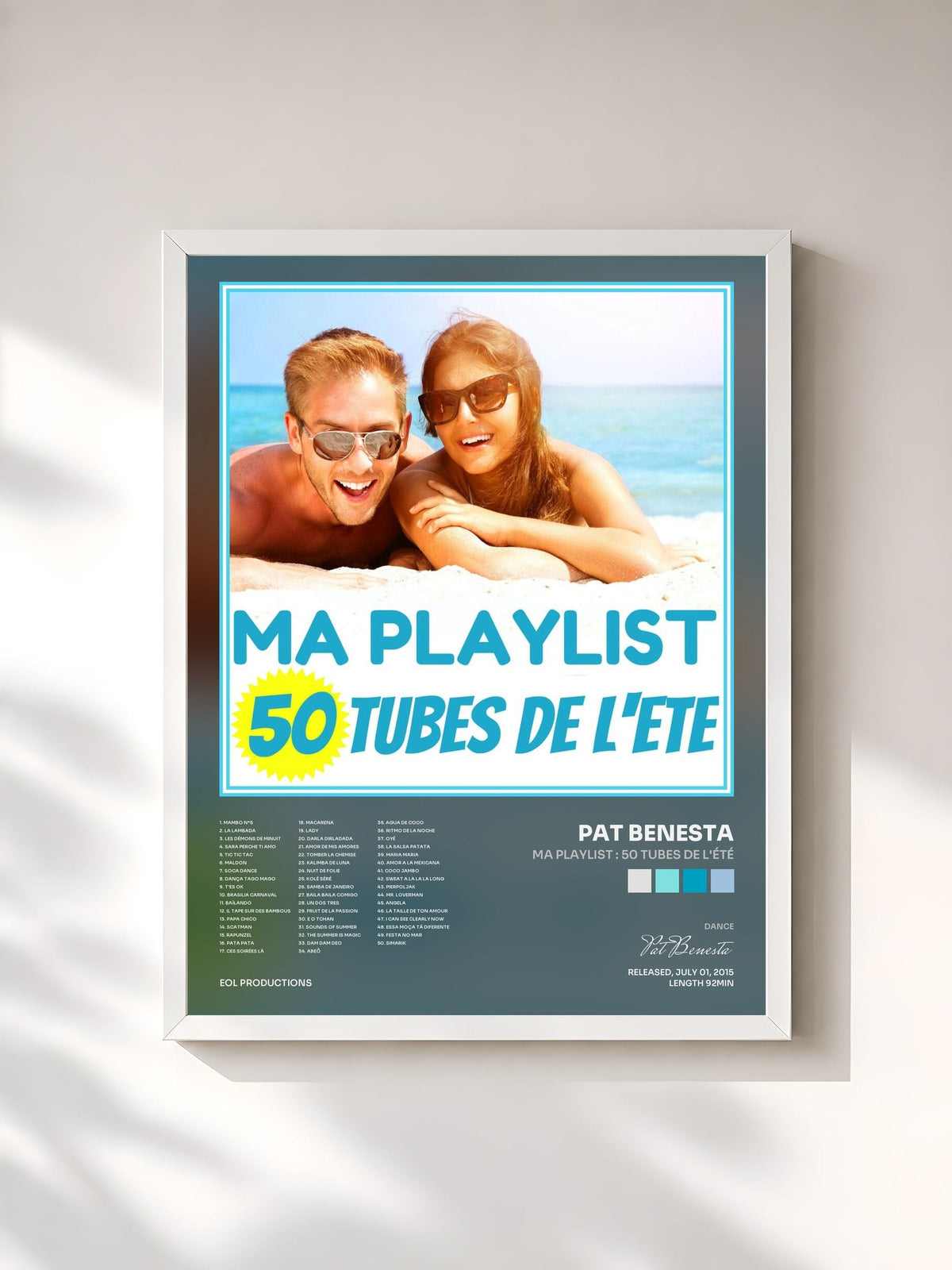 #blanc Ma Playlist : 50 tubes di l'été de Pat Benesta in stampa incorniciata, cornice bianca, stampata e incorniciata in Francia
