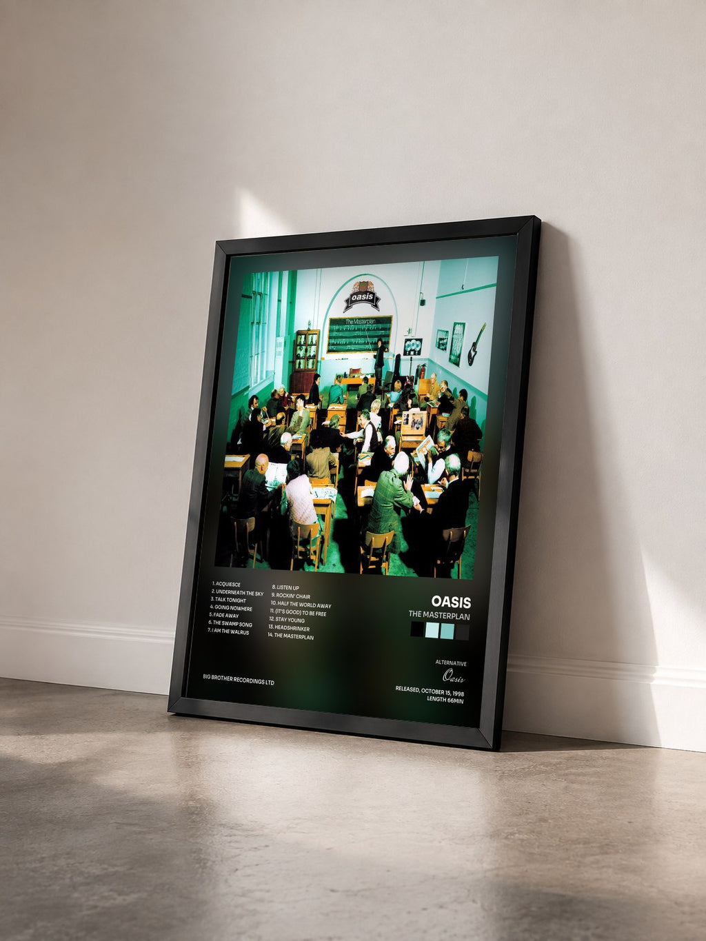 #noir Tableau de l'album The Masterplan de Oasis vu de trois quarts, cadre noir