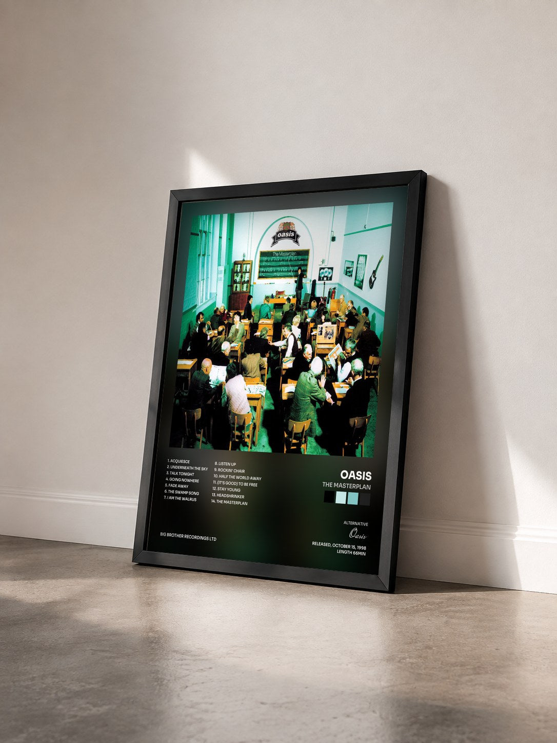 #noir Tableau de l'album The Masterplan de Oasis vu de trois quarts, cadre noir