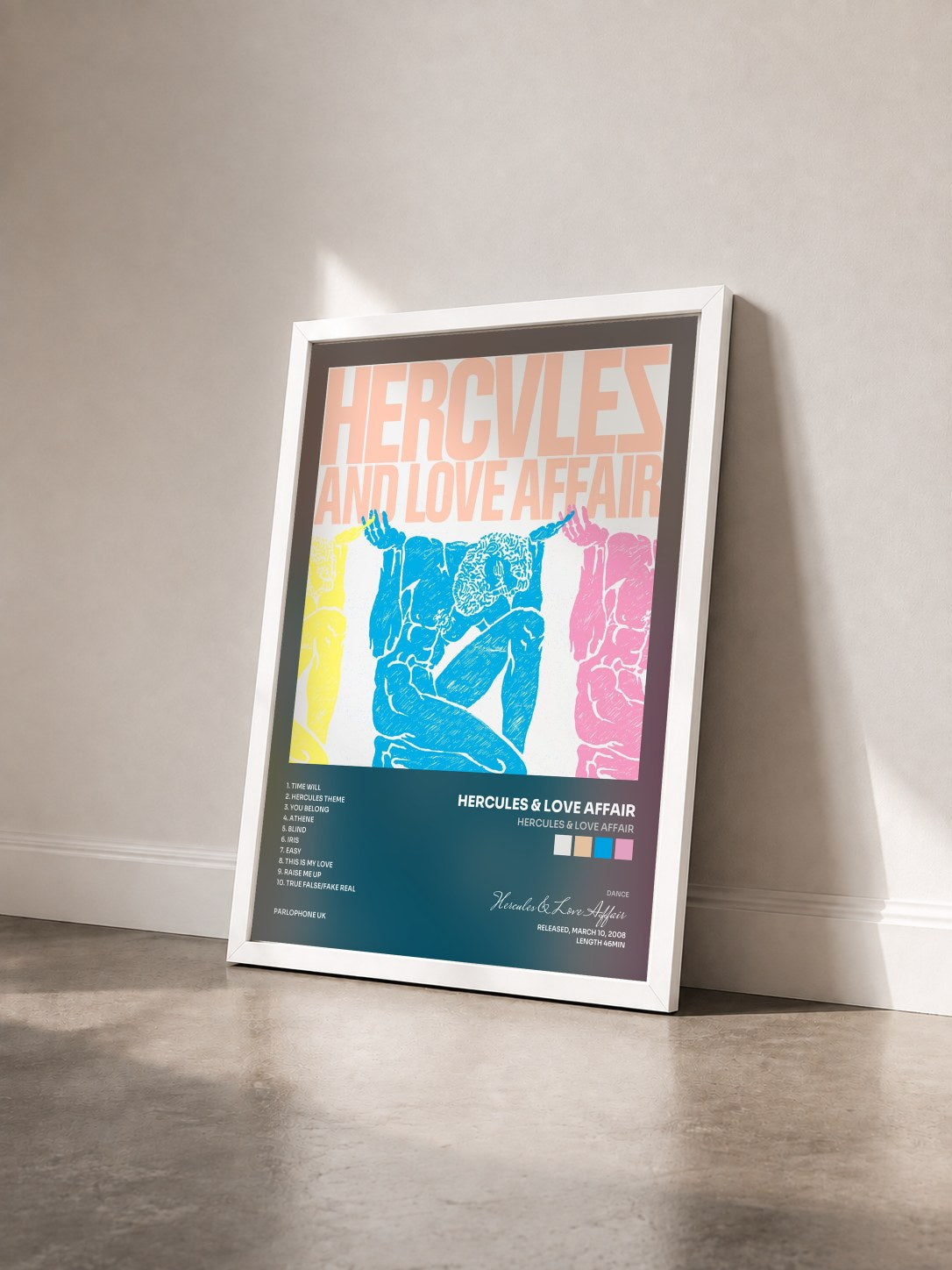 #blanc Tableau de l'album Hercules & Love Affair de Hercules & Love Affair vu de trois quarts, cadre blanc