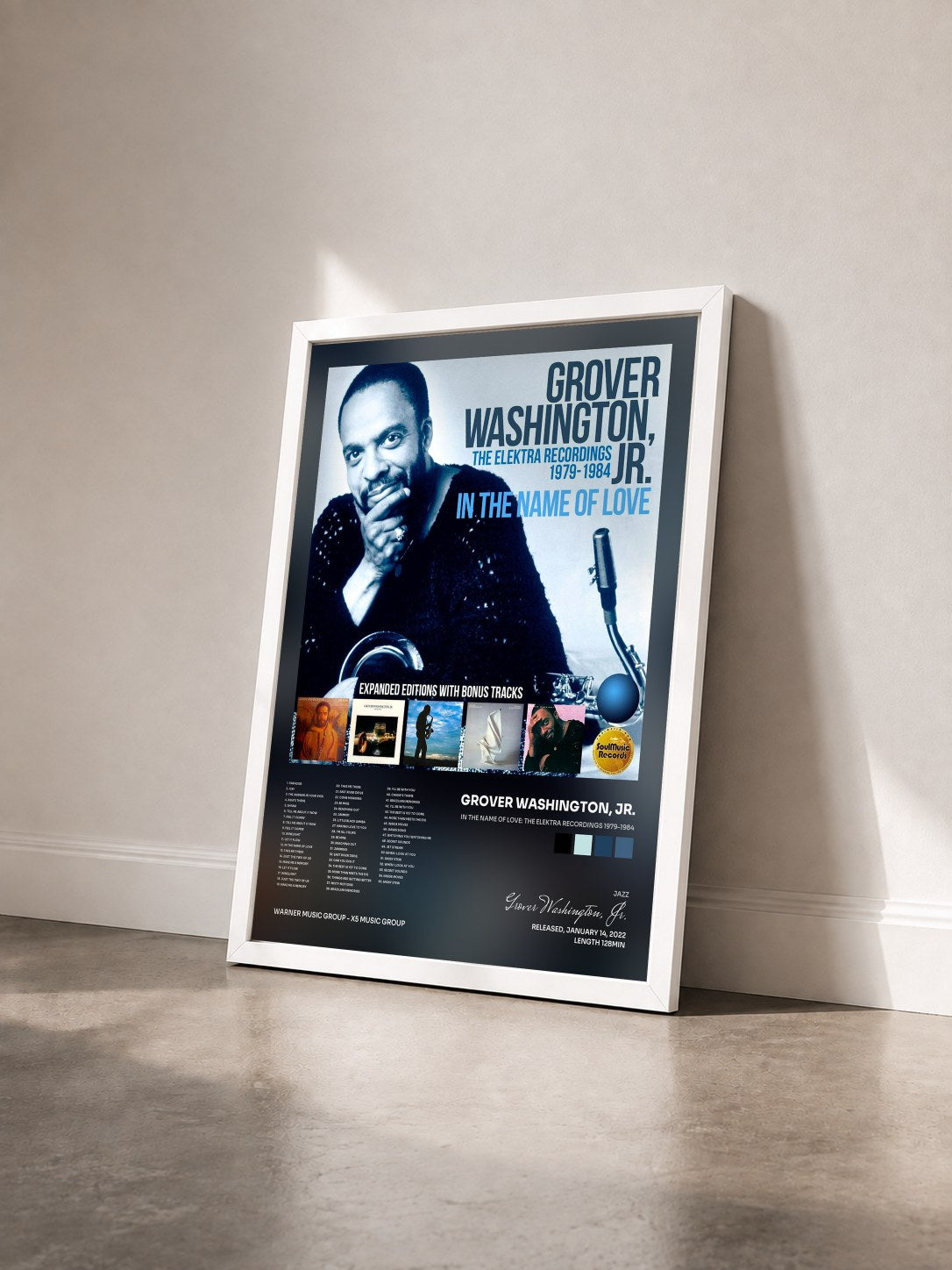 #blanc Tableau de l'album In the Name of Love: The Elektra Recordings 1979-1984 de Grover Washington, Jr. vu de trois quarts, cadre blanc