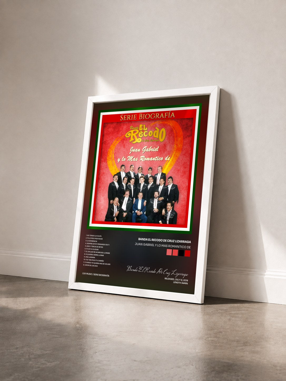 #blanc Tableau de l'album Juan Gabriel y Lo Mas Romantico De de Banda El Recodo De Cruz Lizarraga vu de trois quarts, cadre blanc
