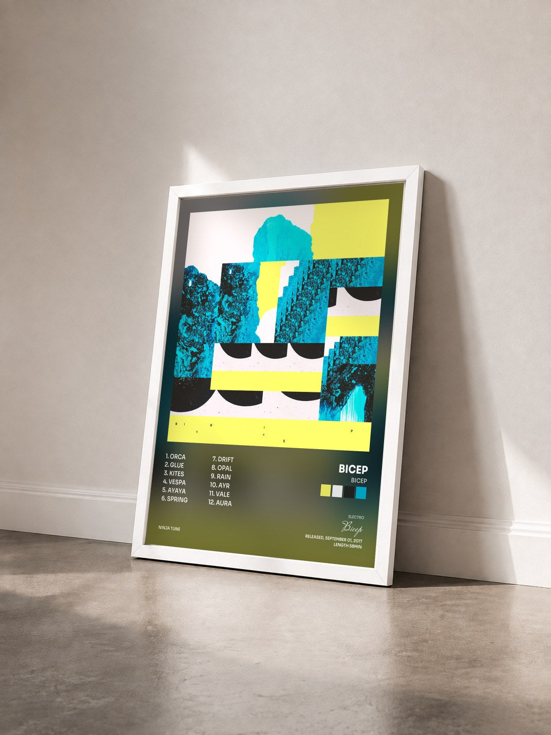 #blanc Tableau de l'album Bicep de Bicep vu de trois quarts, cadre blanc