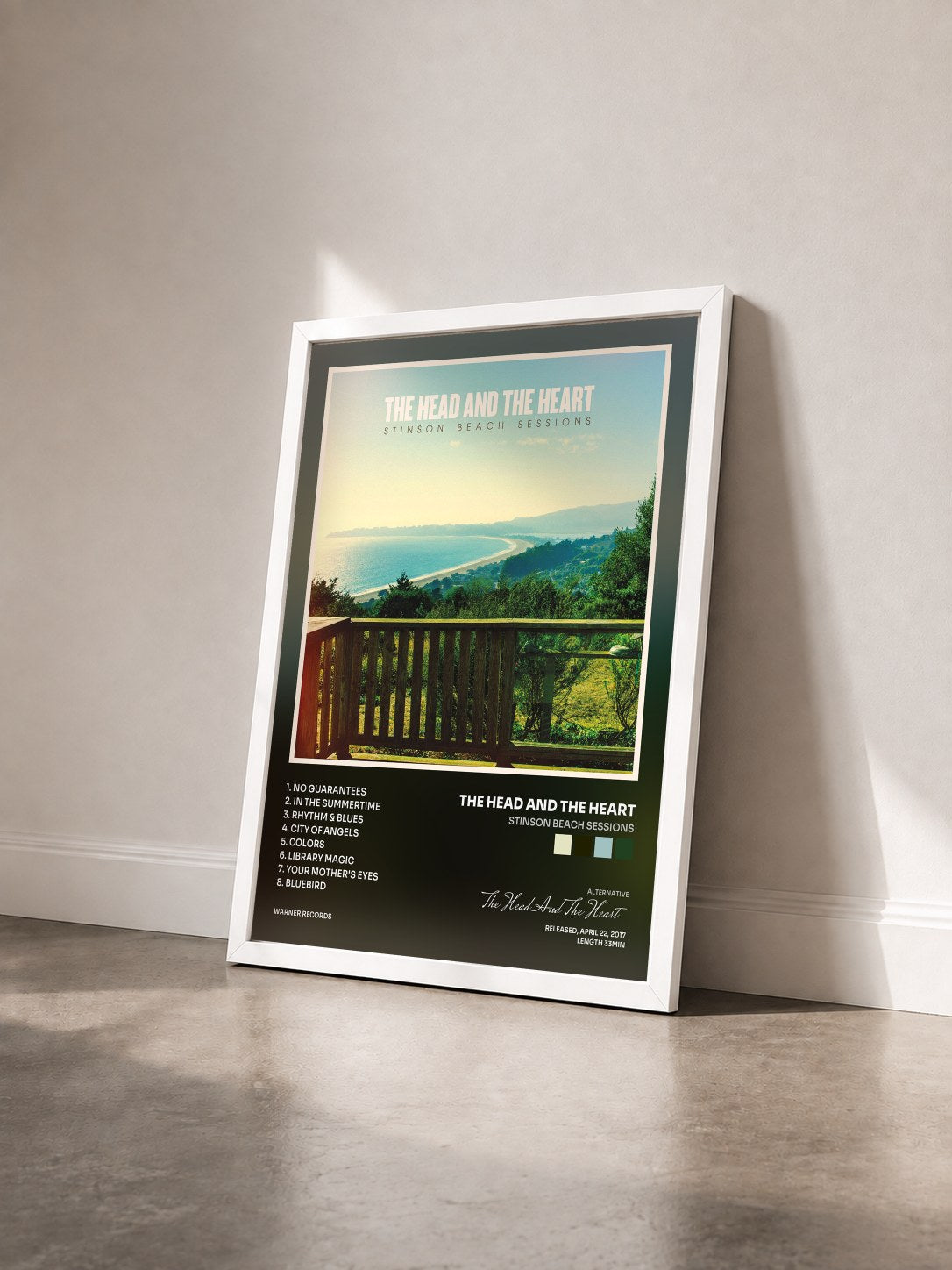 #blanc Tableau de l'album Stinson Beach Sessions de The Head And The Heart vu de trois quarts, cadre blanc
