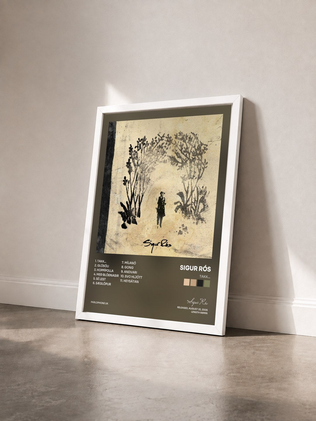 #blanc Tableau de l'album Takk... de Sigur Rós vu de trois quarts, cadre blanc
