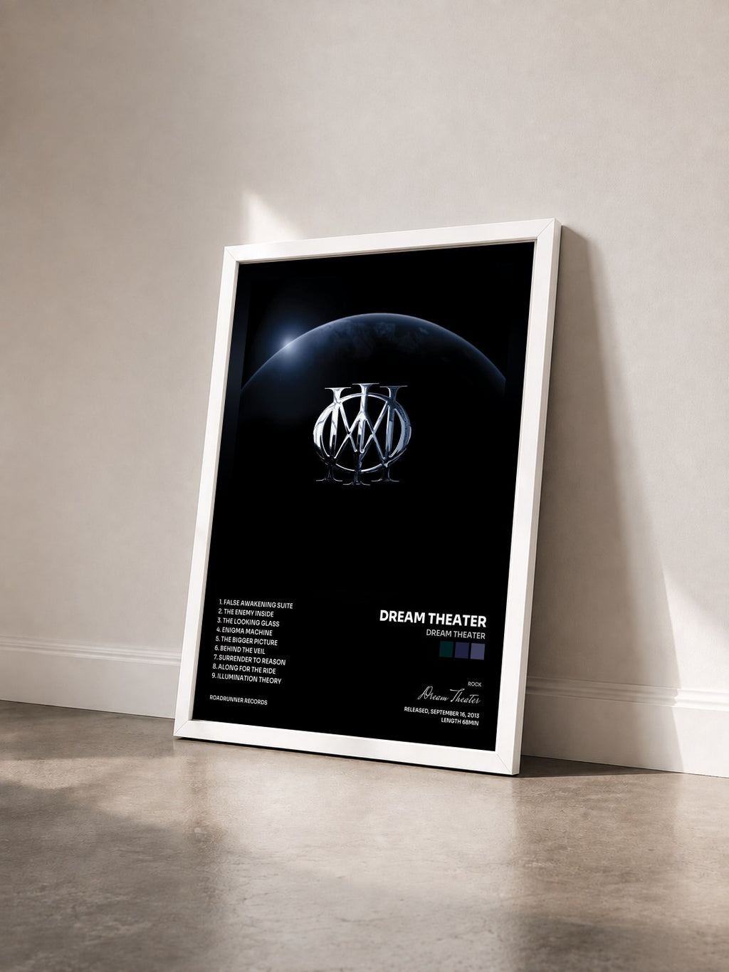 #blanc Tableau de l'album Dream Theater de Dream Theater vu de trois quarts, cadre blanc