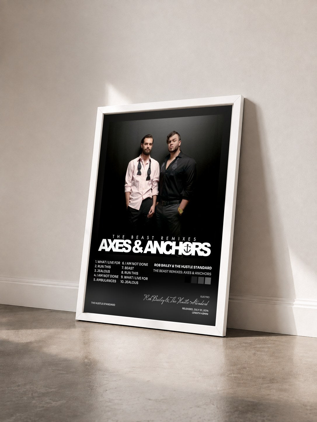 #blanc Tableau de l'album The Beast Remixes: Axes & Anchors de Rob Bailey & The Hustle Standard vu de trois quarts, cadre blanc