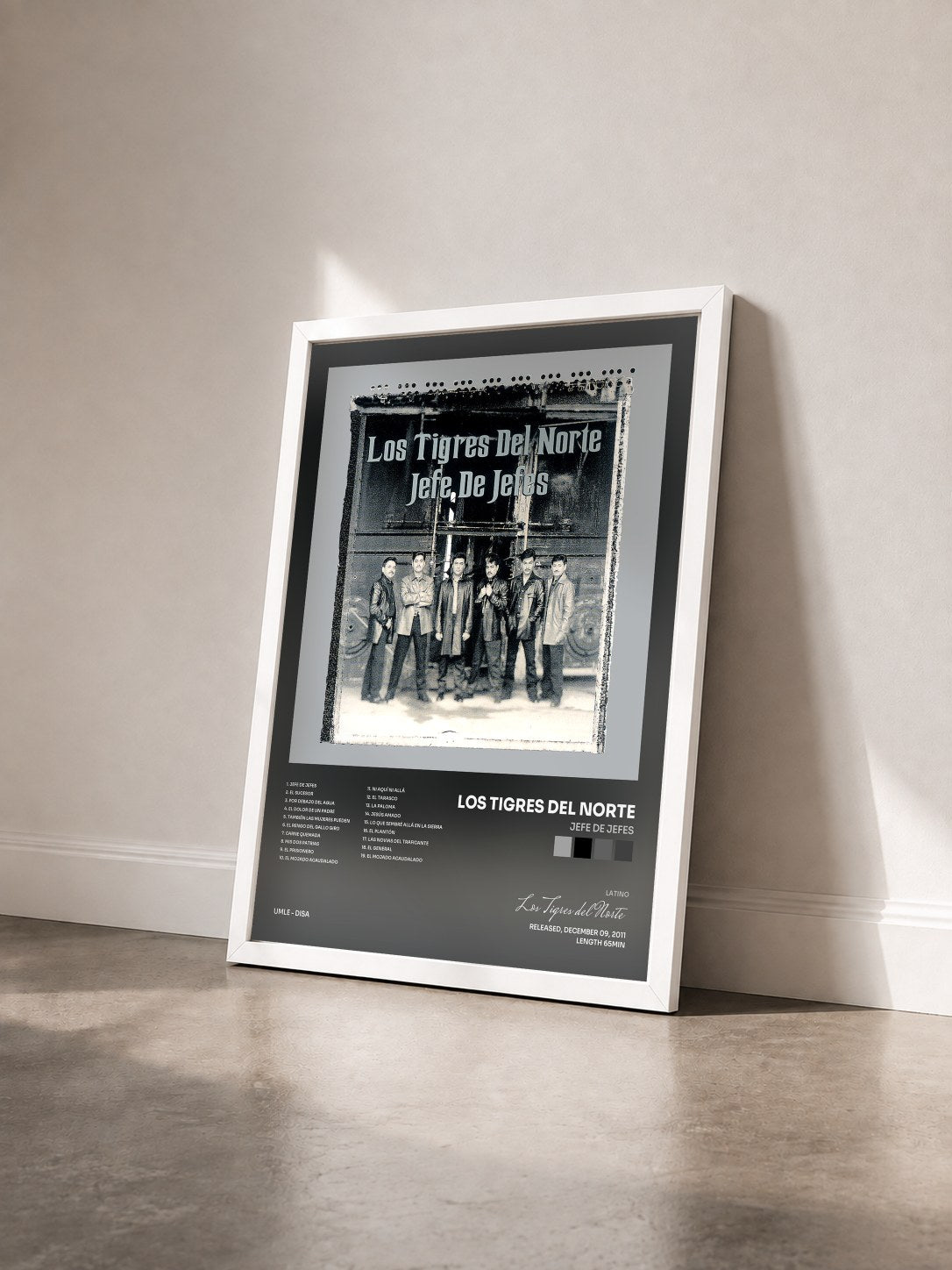 #blanc Tableau de l'album Jefe De Jefes de Los Tigres del Norte vu de trois quarts, cadre blanc