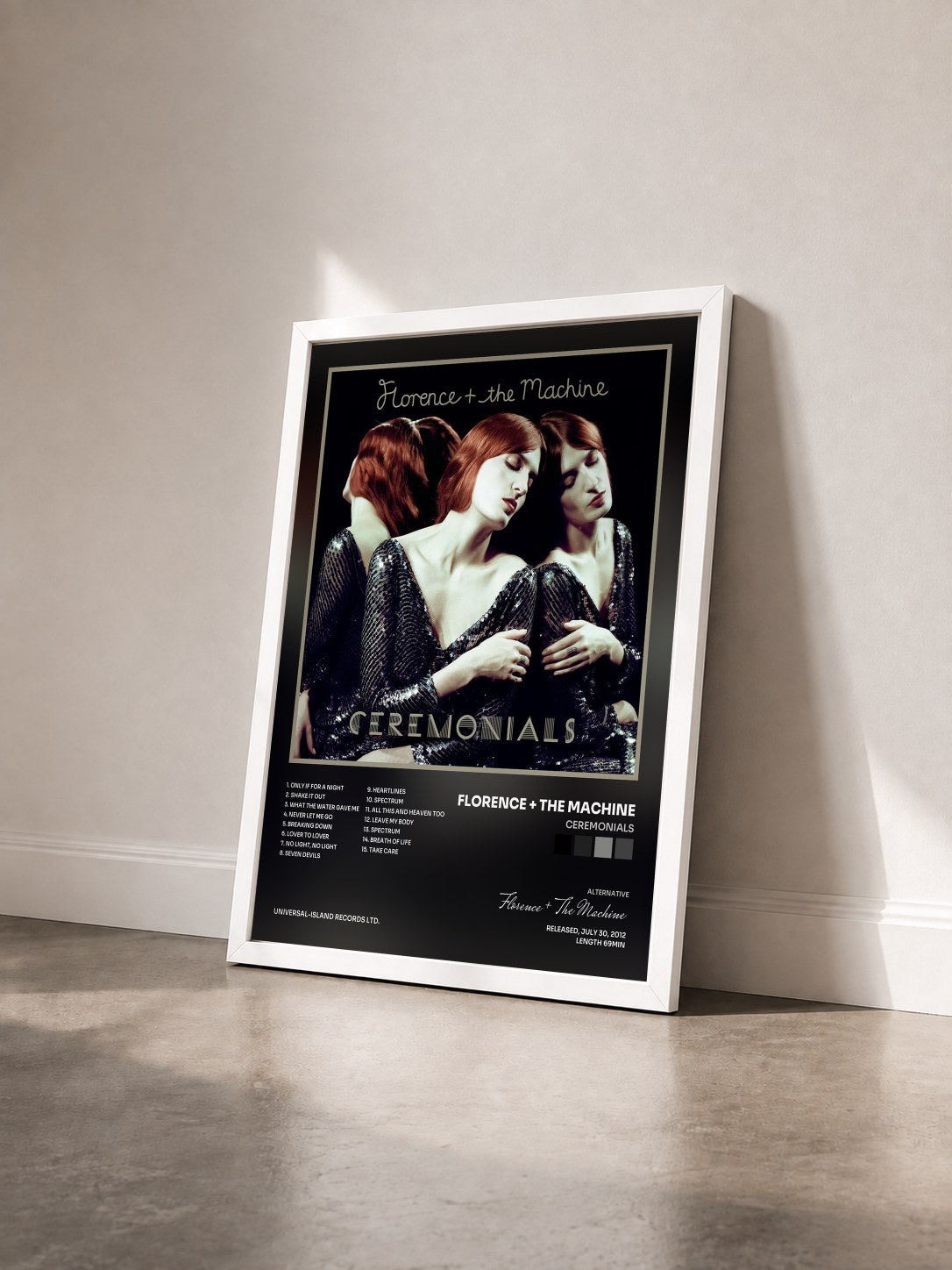 #blanc Tableau de l'album Ceremonials de Florence + The Machine vu de trois quarts, cadre blanc