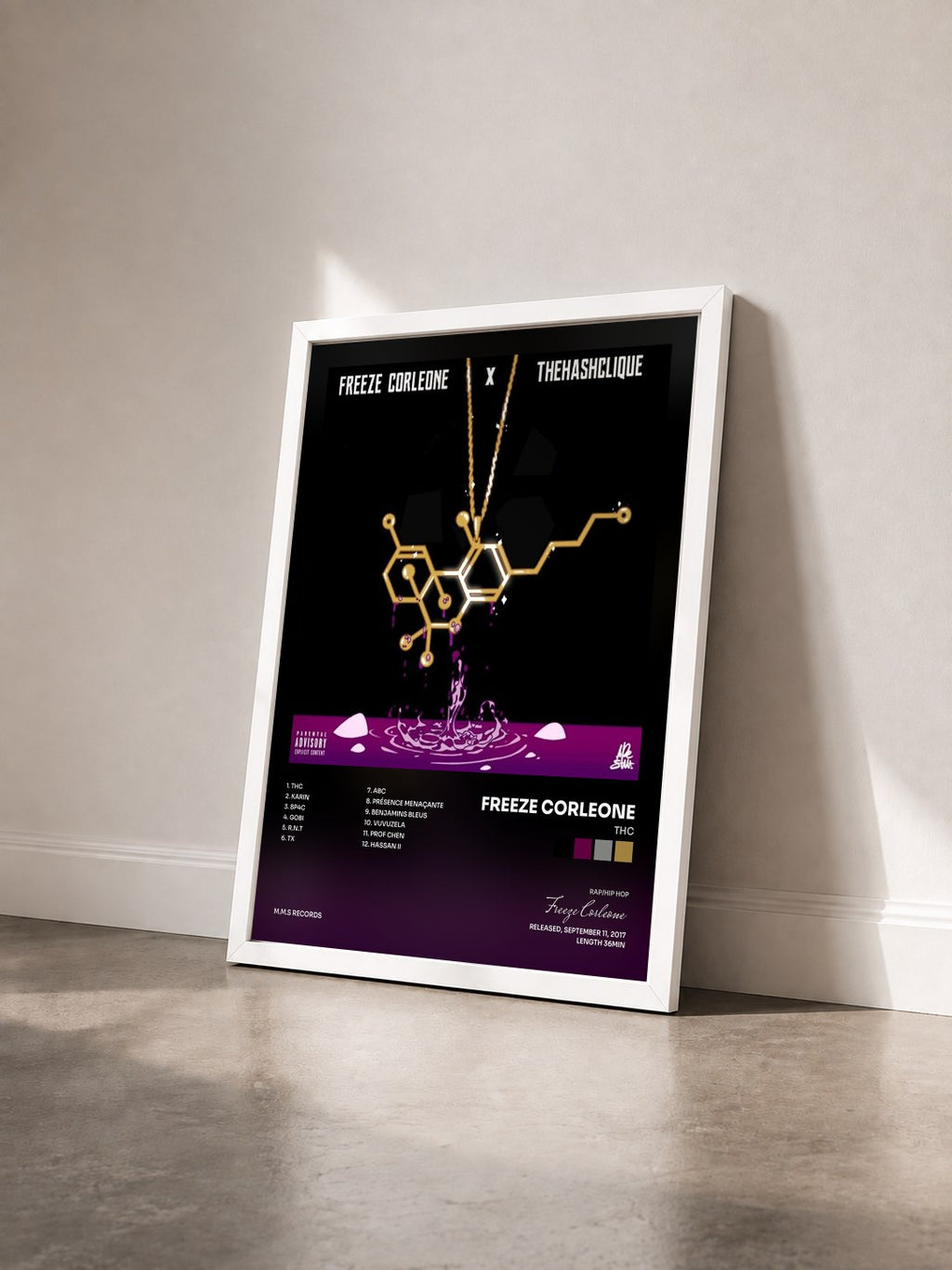 #blanc THC by Freeze Corleone as a framed art print seen at an angle, white frame