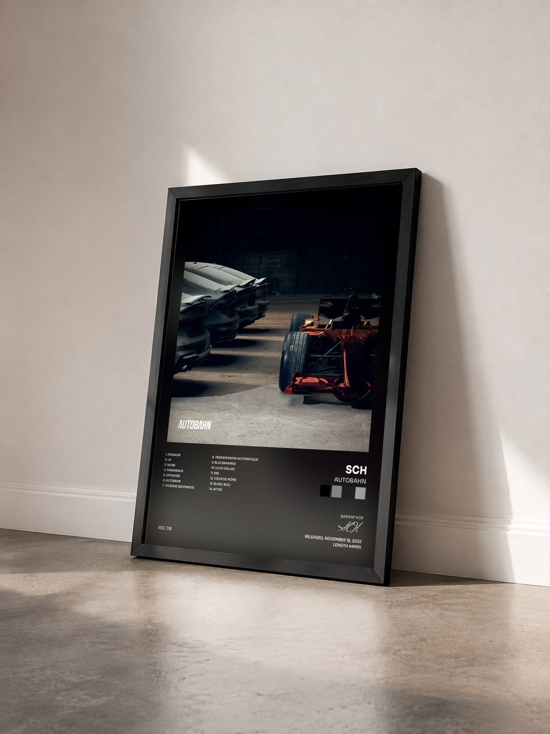#noir Autobahn by SCH as a framed art print seen at an angle, black frame