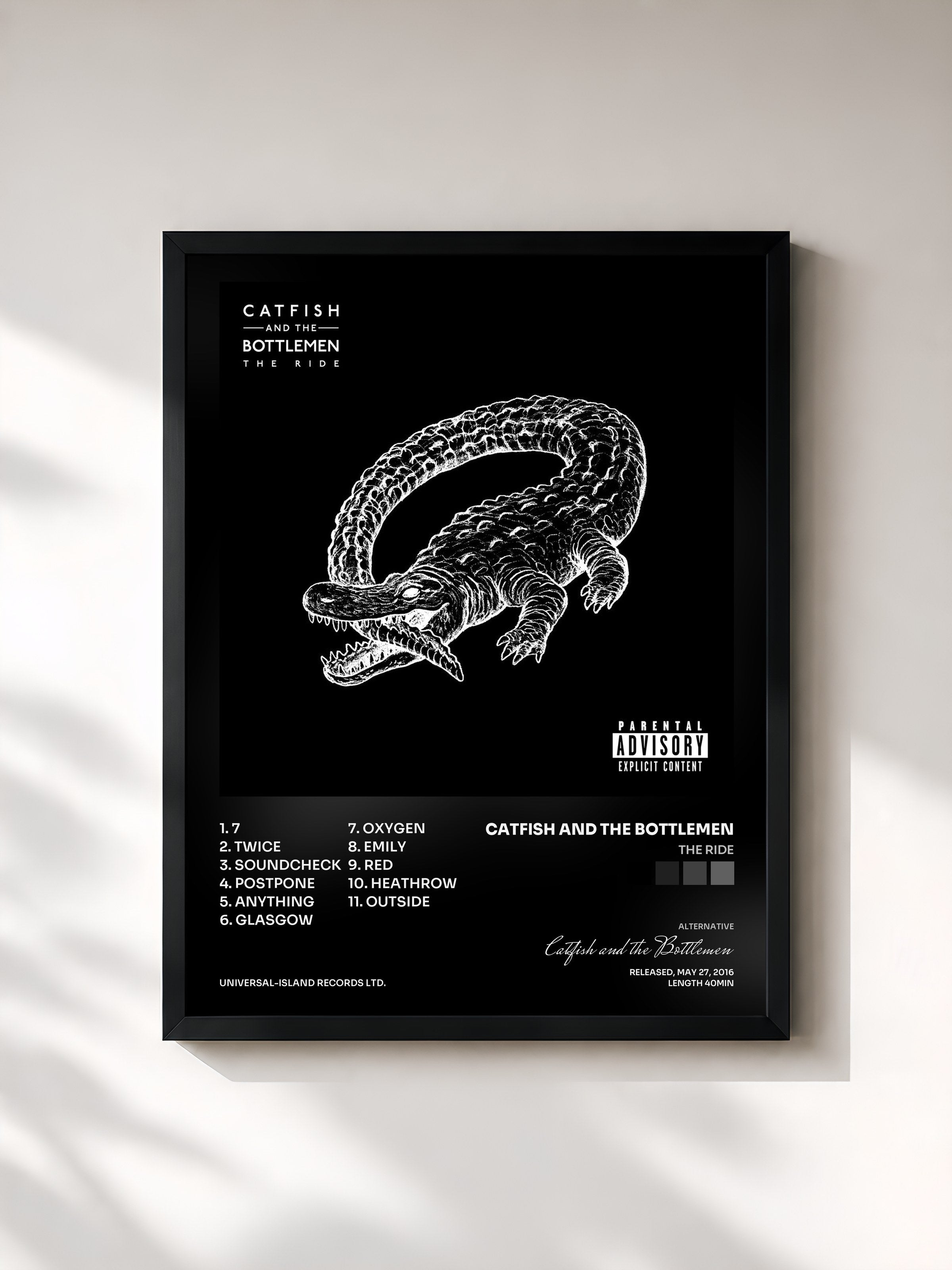 #noir Tableau de l'album The Ride de Catfish and the Bottlemen, cadre noir, imprimé et encadré en France