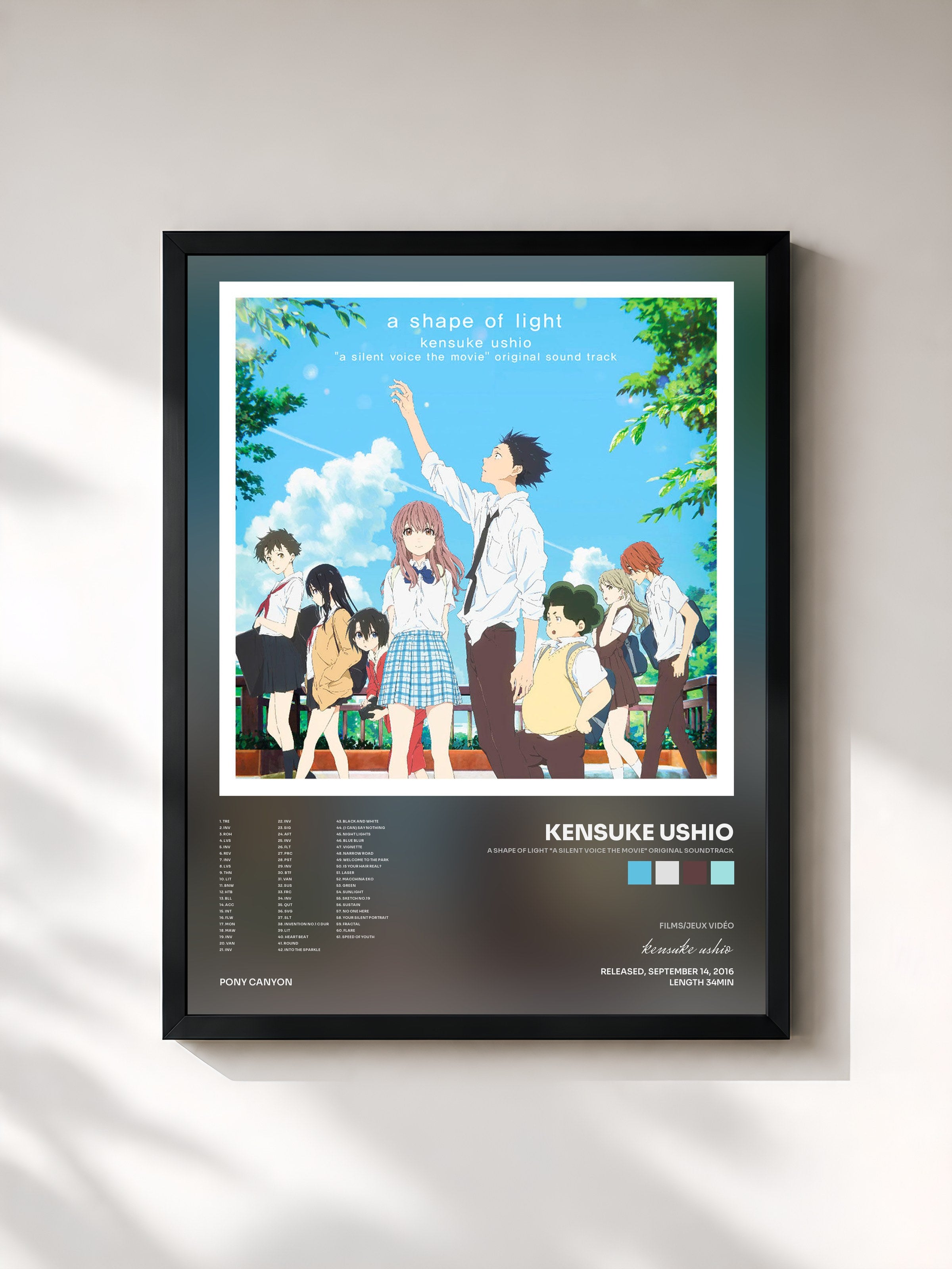 #noir Tableau de l'album A Shape of Light "A Silent Voice the Movie" Original Soundtrack de kensuke ushio, cadre noir, imprimé et encadré en France