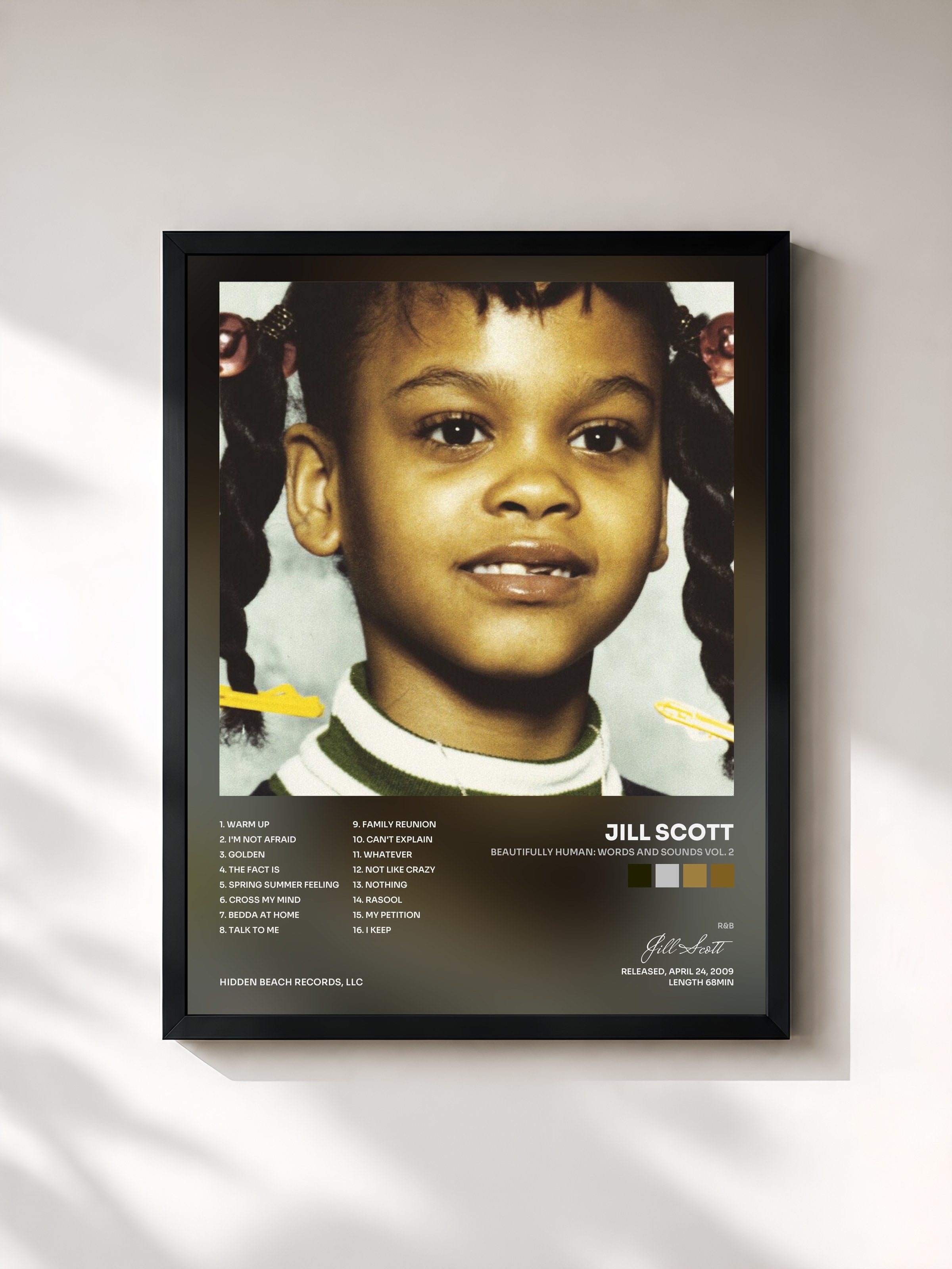 #noir Tableau de l'album Beautifully Human: Words and Sounds Vol. 2 de Jill Scott, cadre noir, imprimé et encadré en France