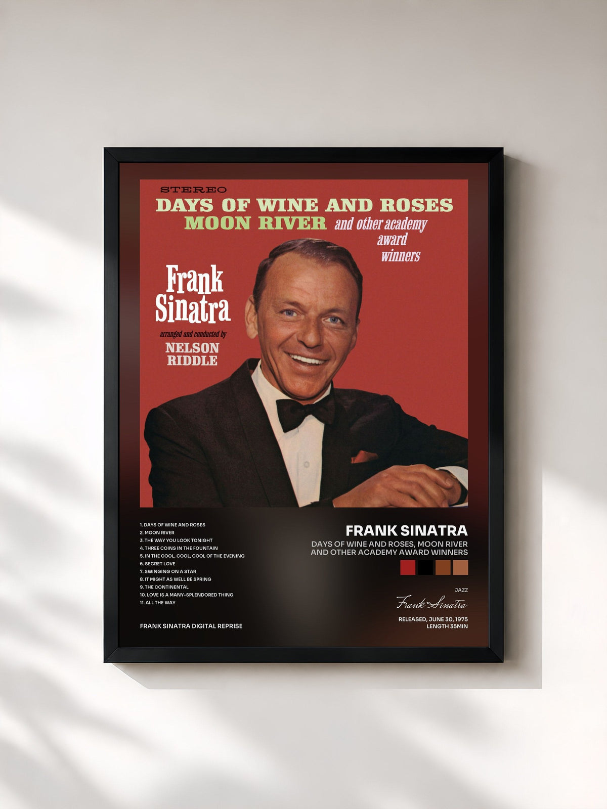 #noir Tableau de l'album Days Of Wine And Roses, Moon River And Other Academy Award Winners de Frank Sinatra, cadre noir, imprimé et encadré en France