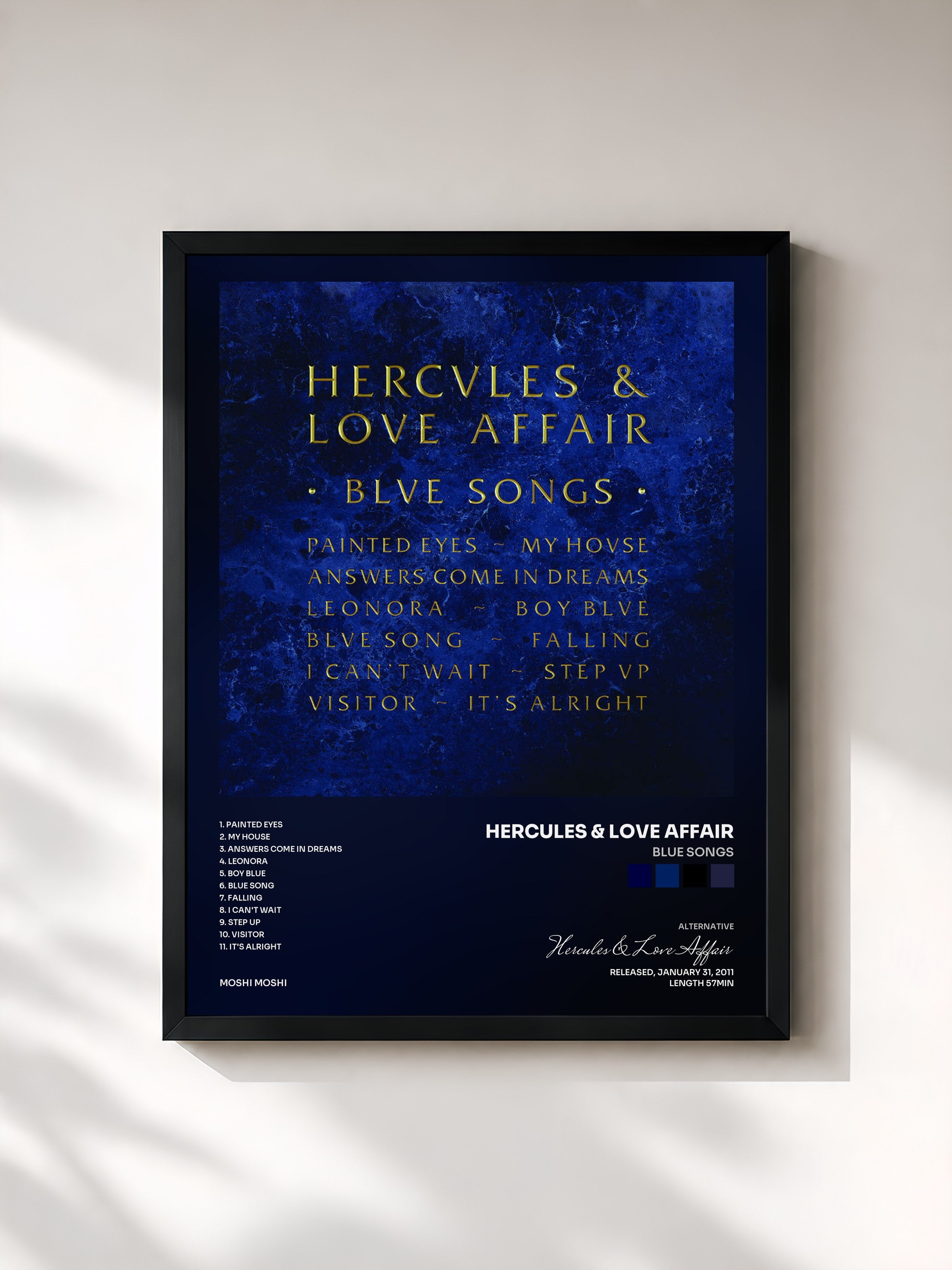 #noir Tableau de l'album Blue Songs de Hercules & Love Affair, cadre noir, imprimé et encadré en France