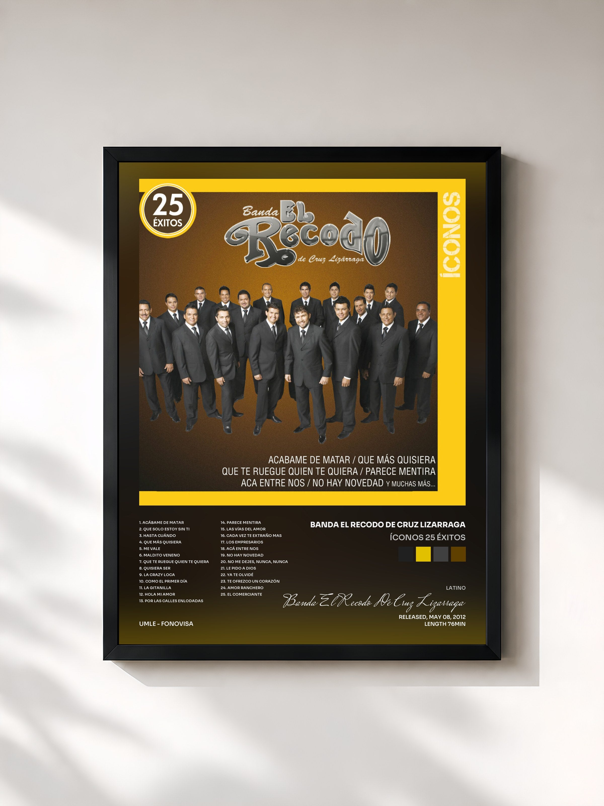 #noir Tableau de l'album Íconos 25 Éxitos de Banda El Recodo De Cruz Lizarraga, cadre noir, imprimé et encadré en France