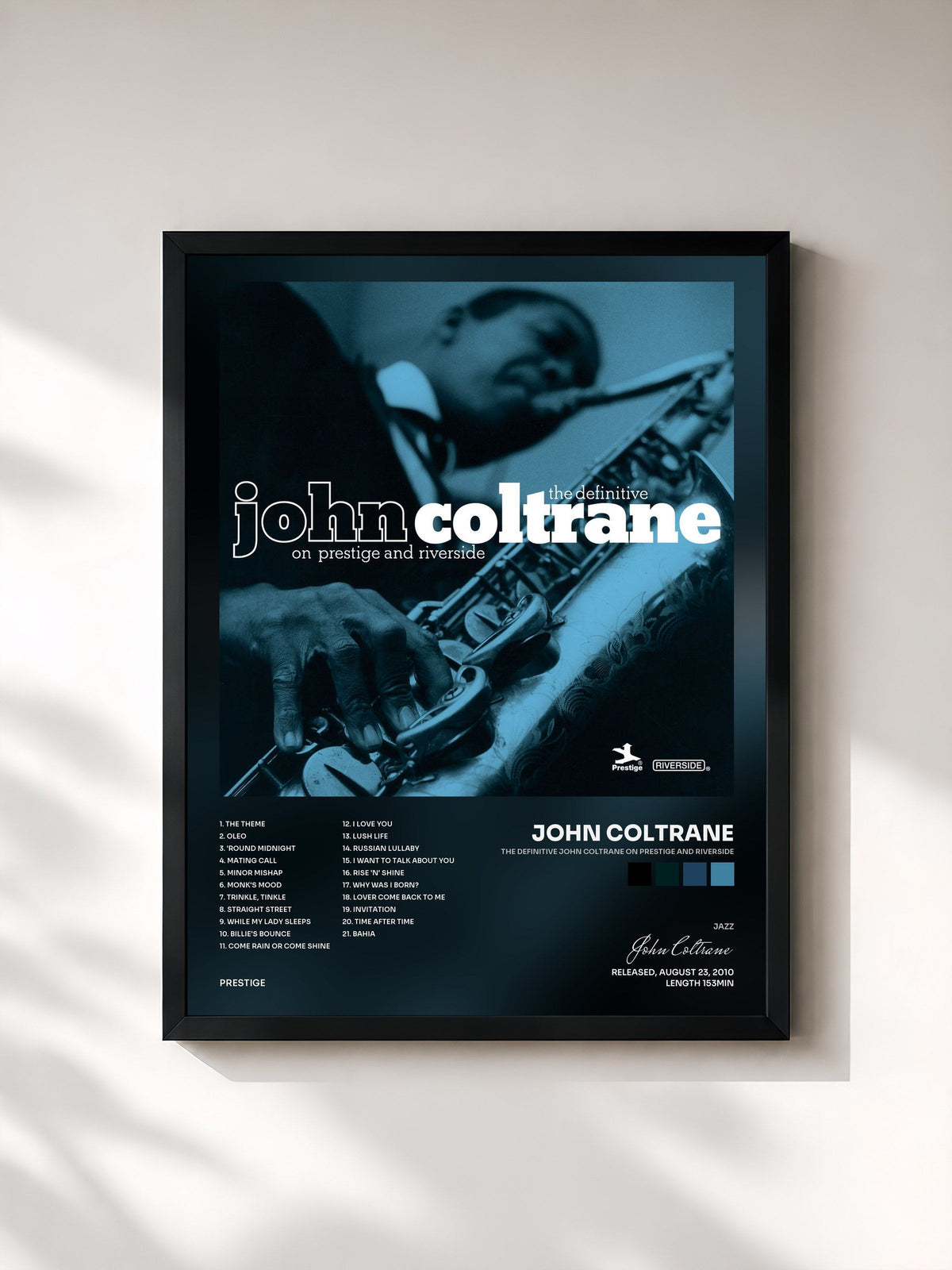 #noir Tableau de l'album The Definitive John Coltrane On Prestige And Riverside de John Coltrane, cadre noir, imprimé et encadré en France