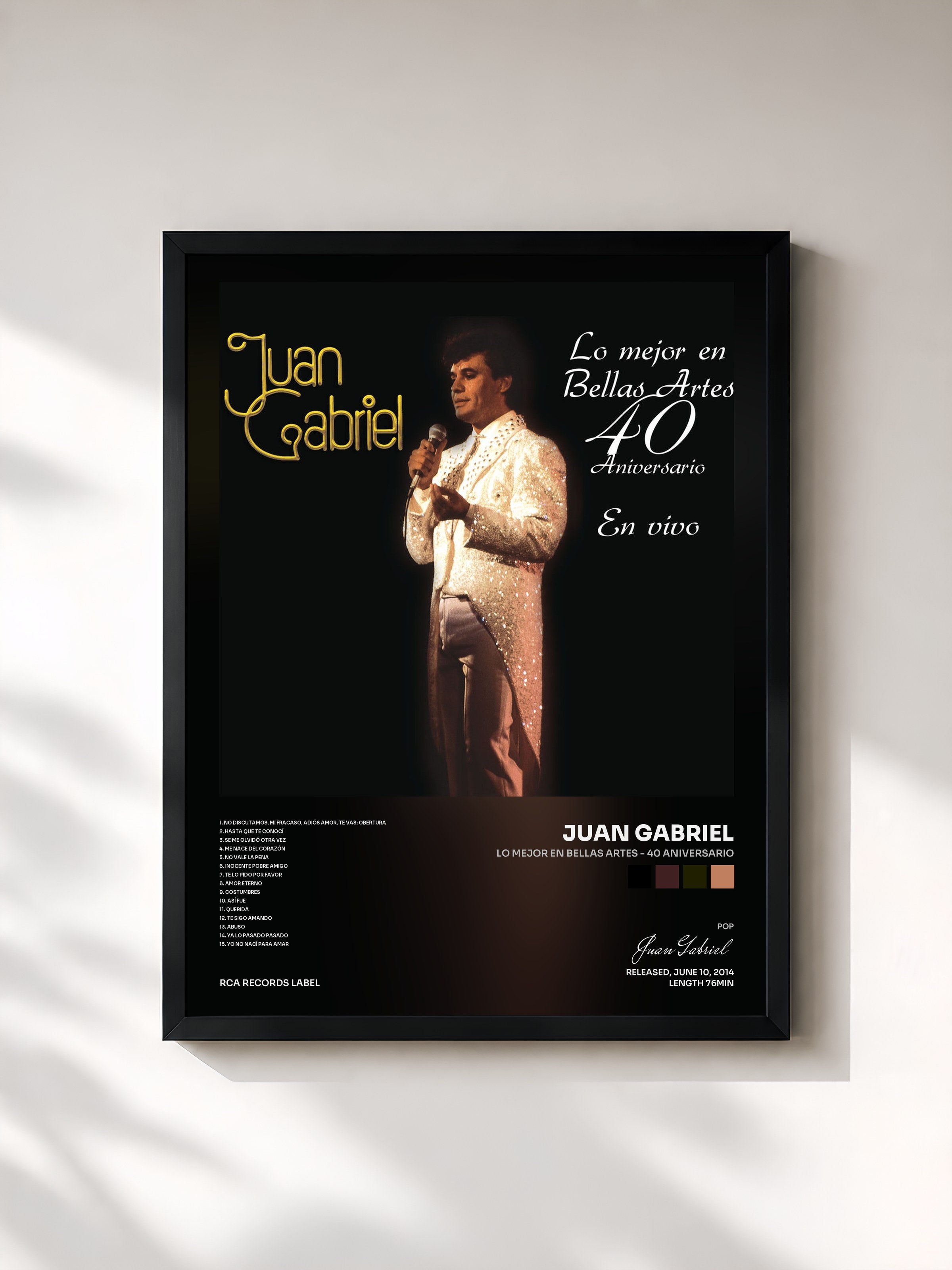 #noir Tableau de l'album Lo Mejor en Bellas Artes - 40 Aniversario de Juan Gabriel, cadre noir, imprimé et encadré en France