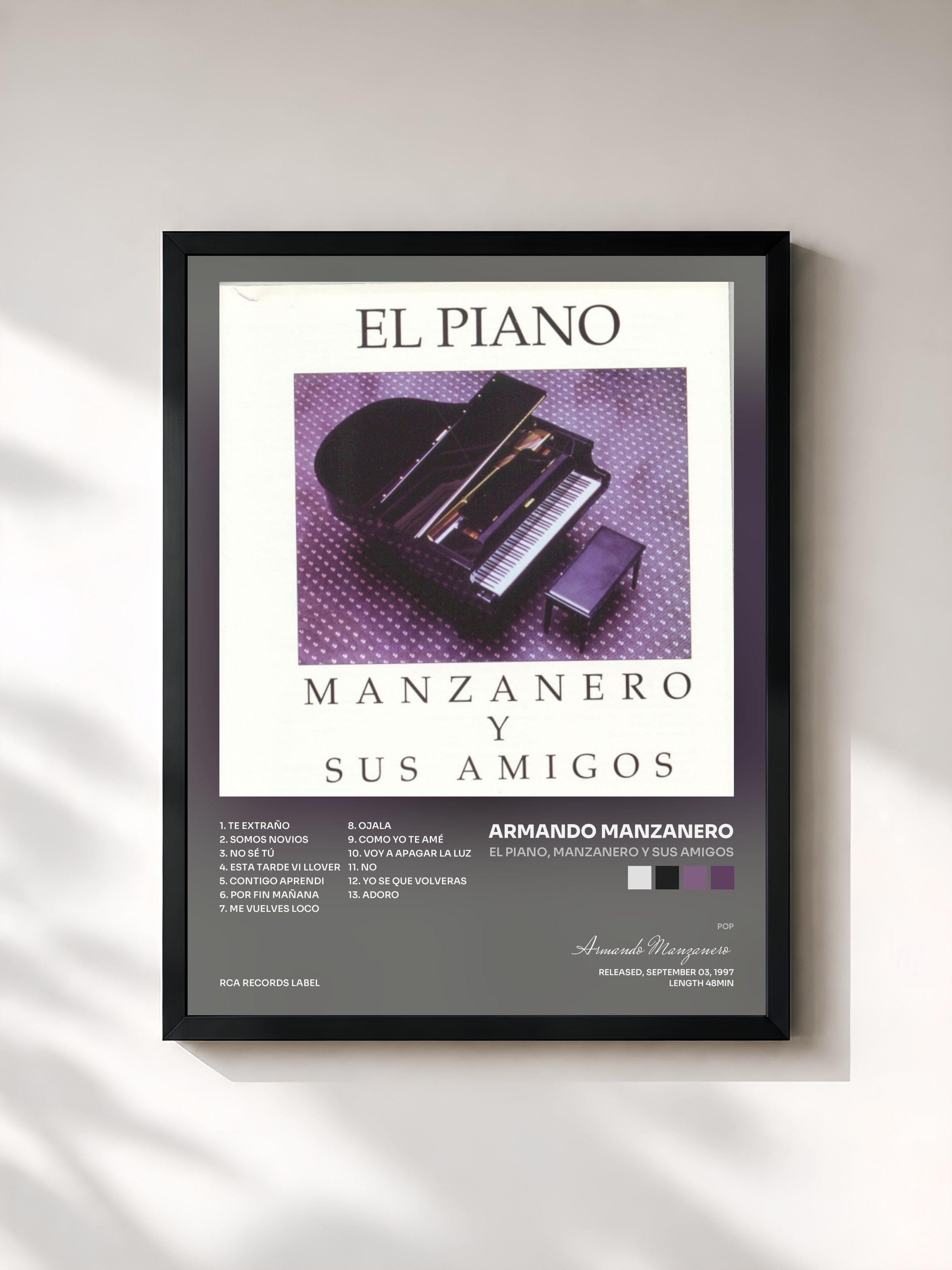 #noir Tableau de l'album El Piano, Manzanero Y Sus Amigos de Armando Manzanero, cadre noir, imprimé et encadré en France