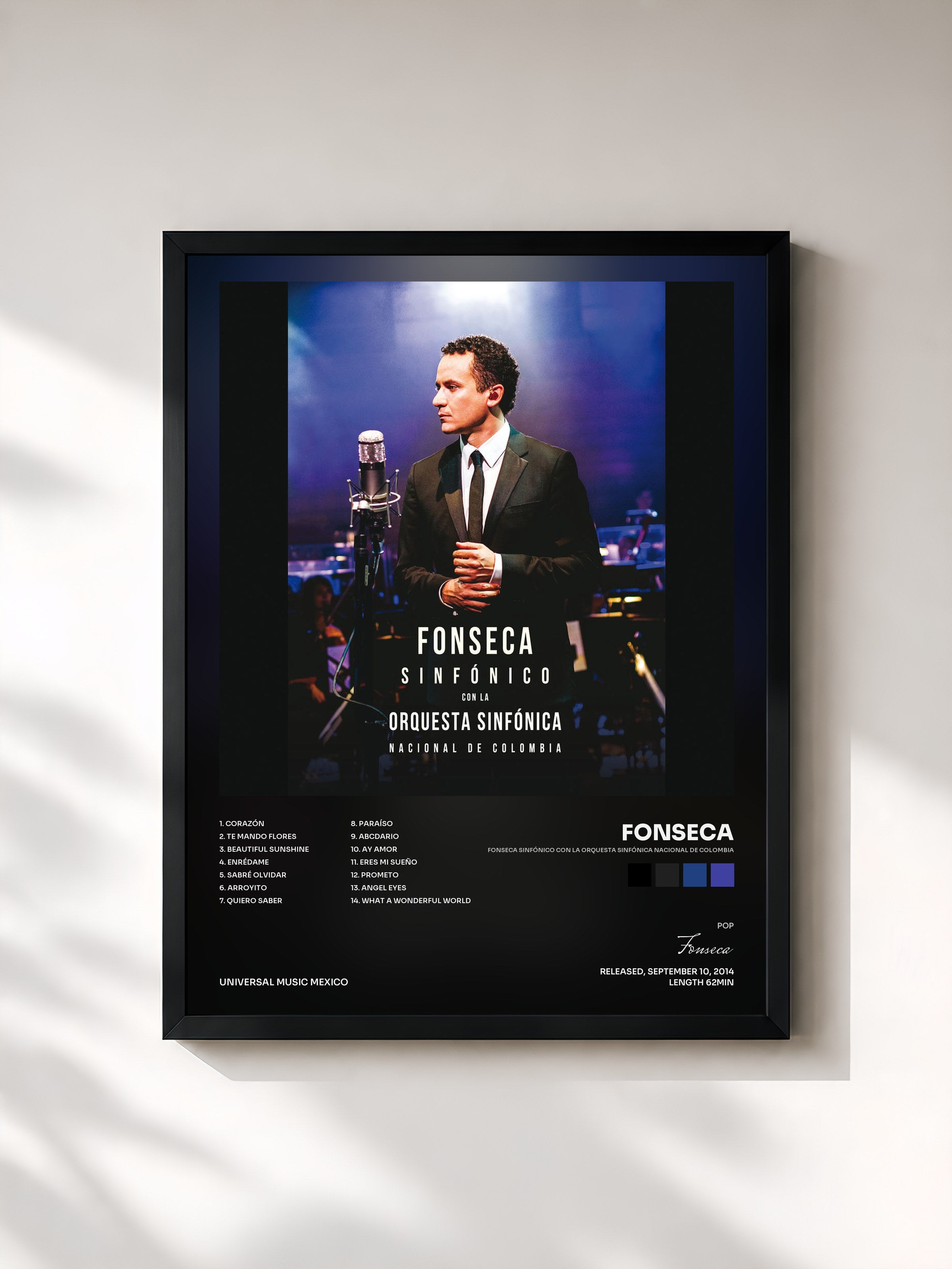 #noir Tableau de l'album Fonseca Sinfónico Con La Orquesta Sinfónica Nacional De Colombia de Fonseca, cadre noir, imprimé et encadré en France