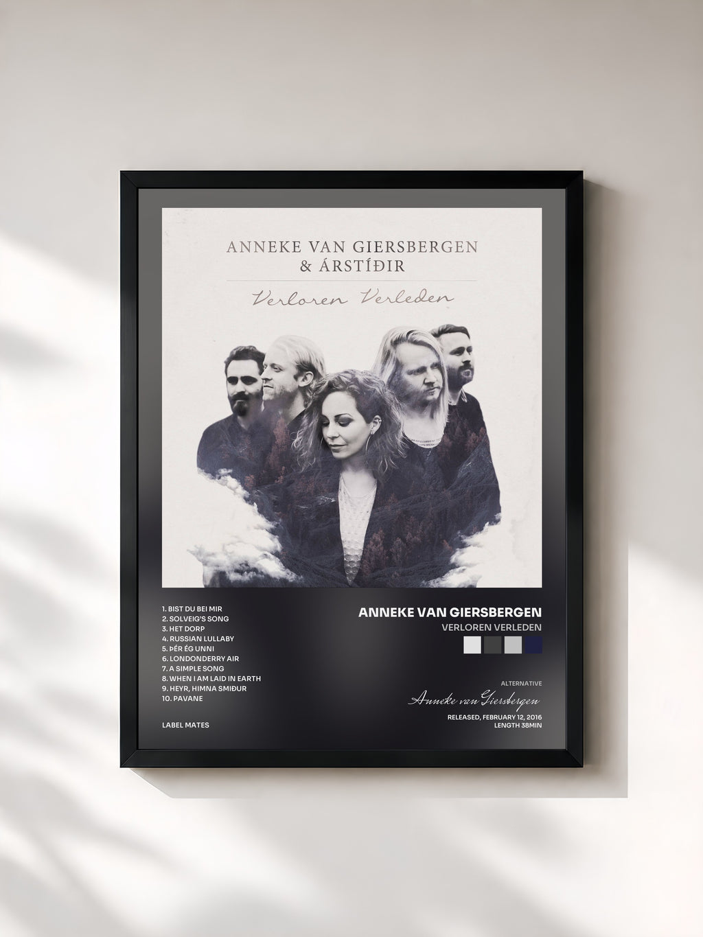 #noir Tableau de l'album Verloren Verleden de Anneke van Giersbergen, cadre noir, imprimé et encadré en France