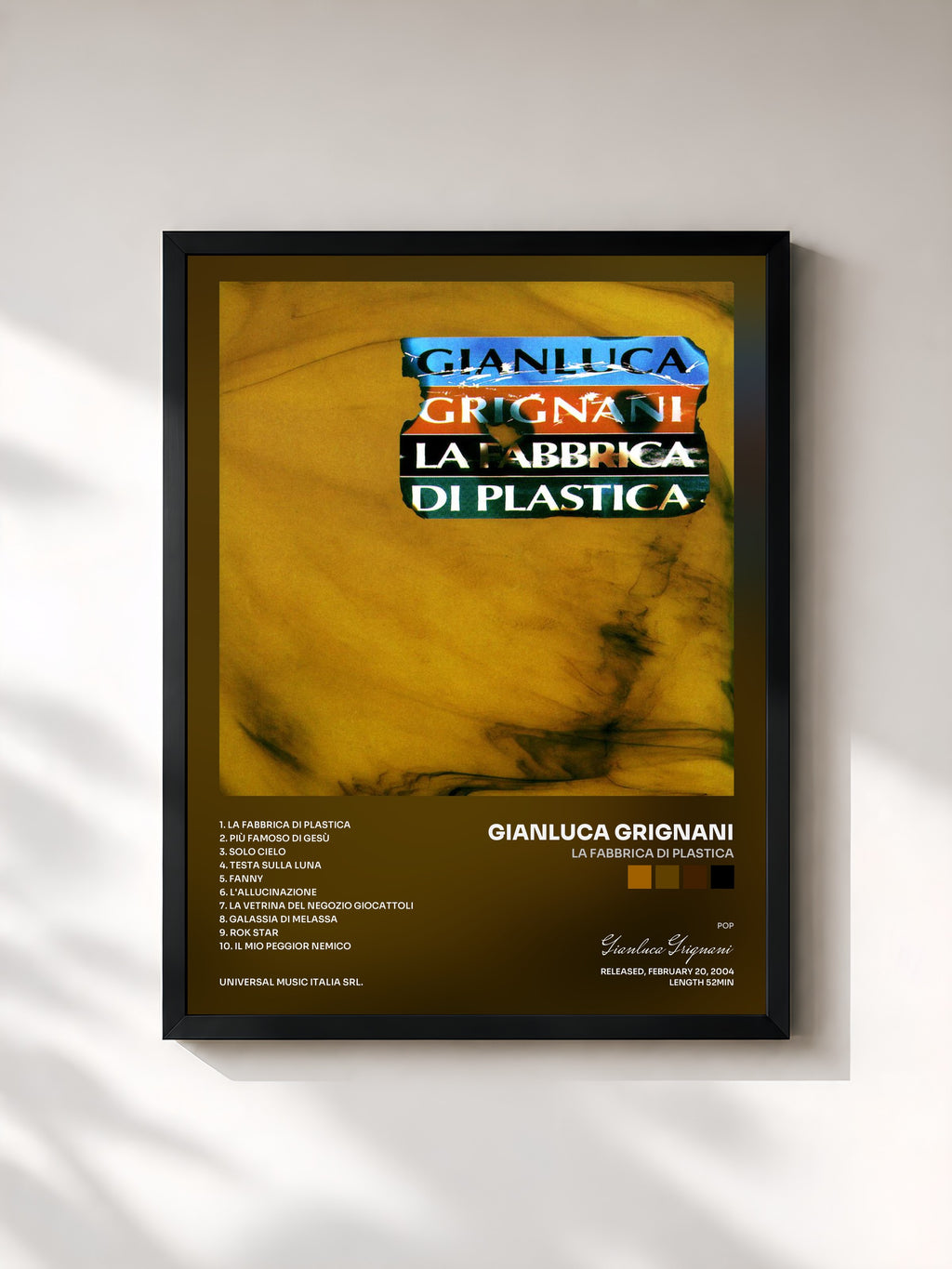 #noir Tableau de l'album La Fabbrica Di Plastica de Gianluca Grignani, cadre noir, imprimé et encadré en France