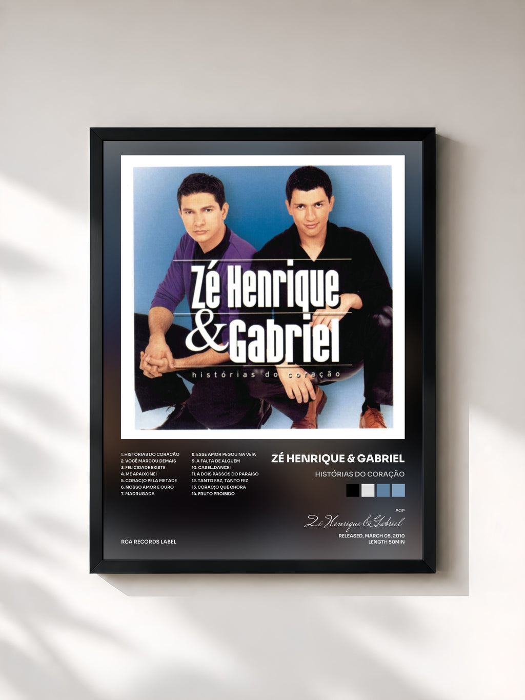 #noir Tableau de l'album Histórias Do Coração de Zé Henrique & Gabriel, cadre noir, imprimé et encadré en France