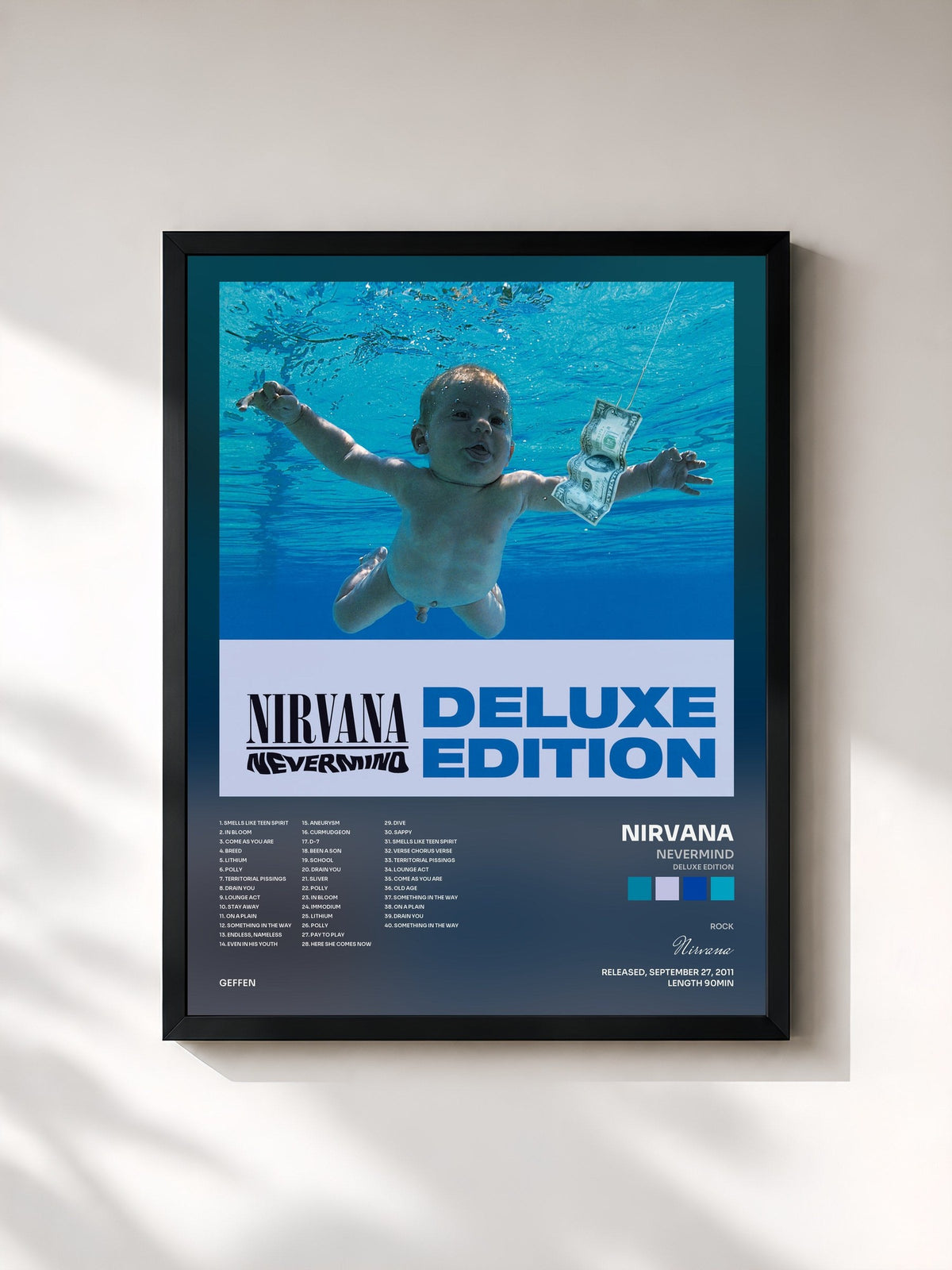 #noir Tableau de l'album Nevermind (Deluxe Edition) de Nirvana, cadre noir, imprimé et encadré en France