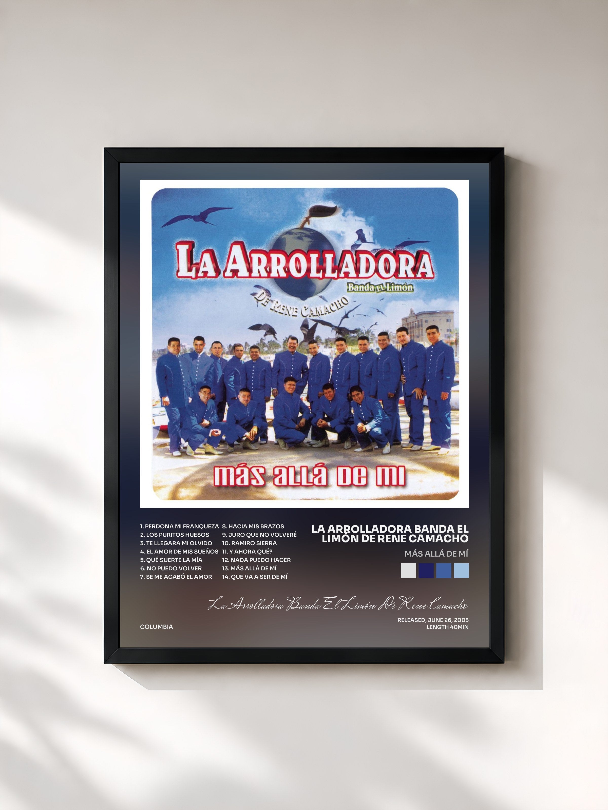 #noir Tableau de l'album Más Allá De Mí de La Arrolladora Banda El Limón De Rene Camacho, cadre noir, imprimé et encadré en France