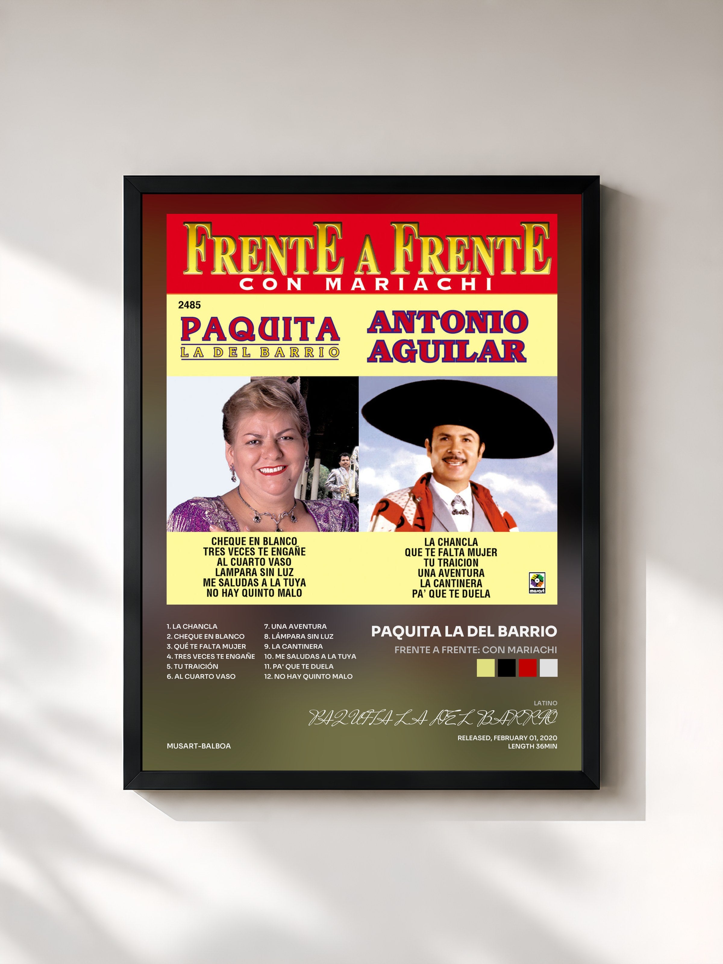 #noir Tableau de l'album Frente A Frente: Con Mariachi de PAQUITA LA DEL BARRIO, cadre noir, imprimé et encadré en France