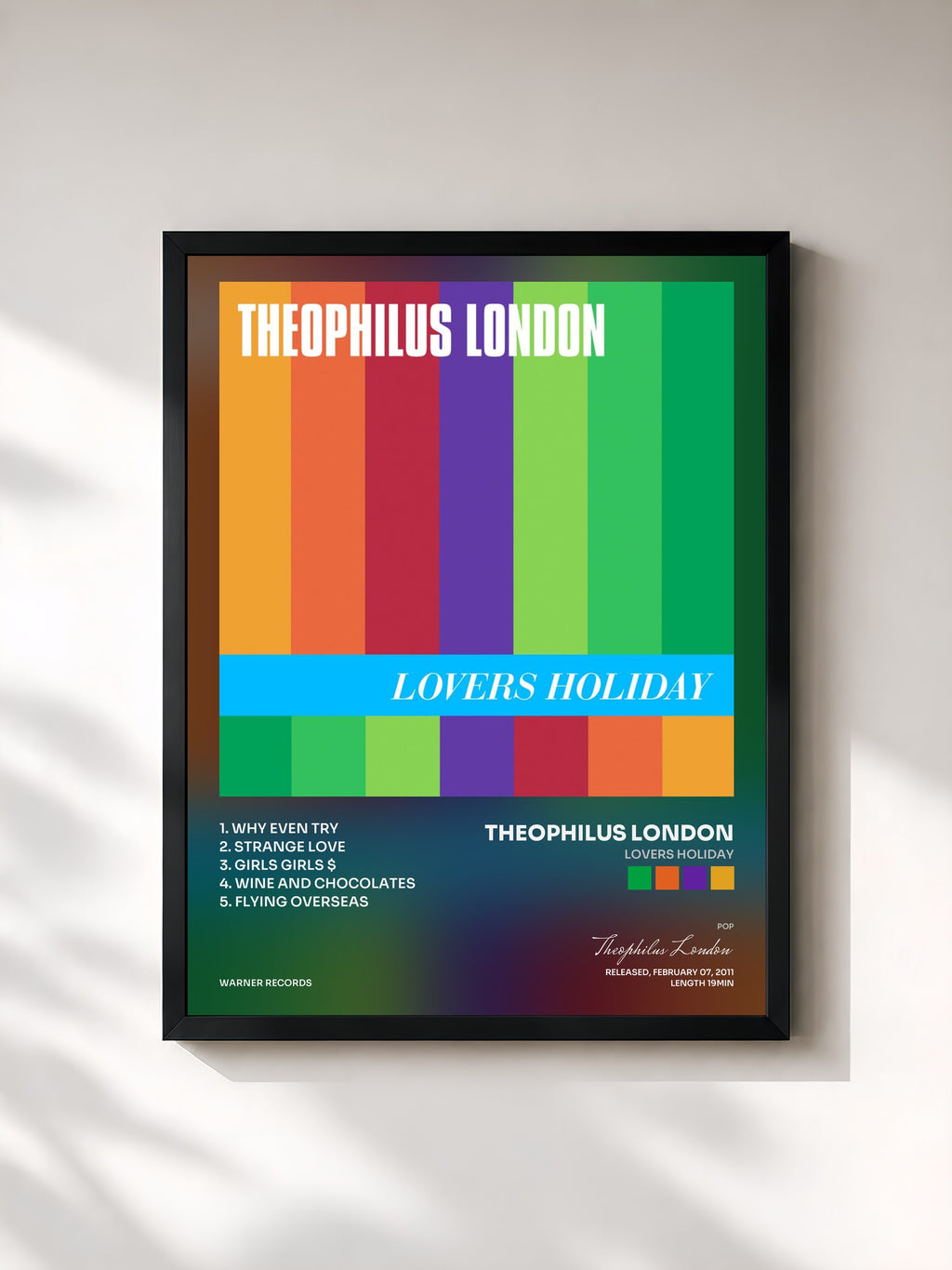 #noir Tableau de l'album Lovers Holiday de Theophilus London, cadre noir, imprimé et encadré en France