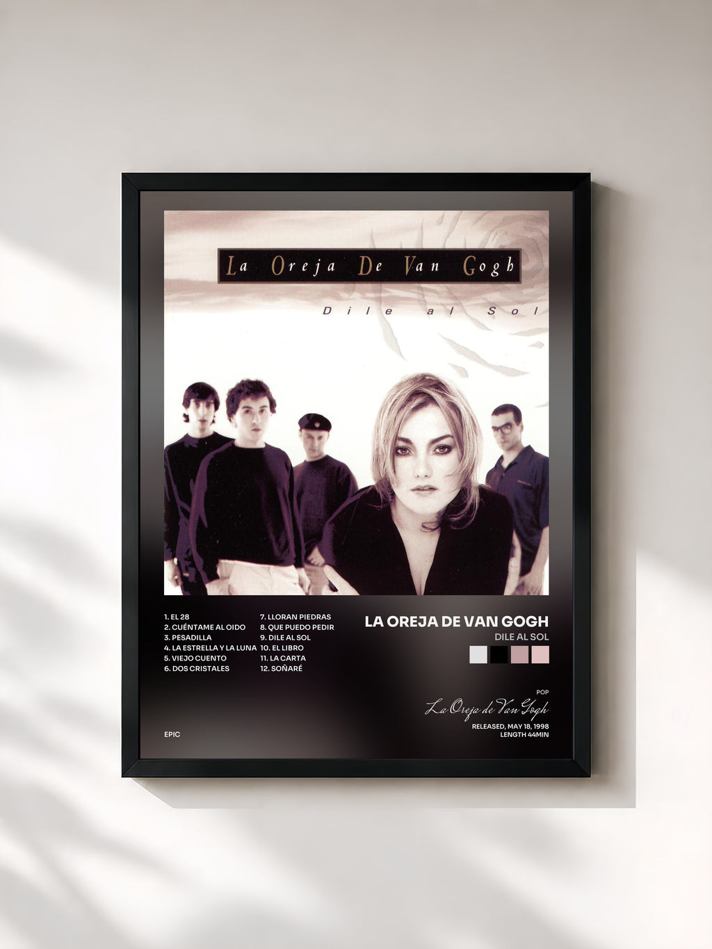 #noir Tableau de l'album Dile al Sol de La Oreja de Van Gogh, cadre noir, imprimé et encadré en France