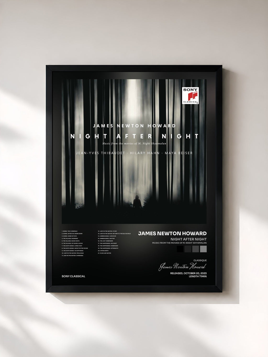 #noir Night After Night (Music from the Movies of M. Night Shyamalan) by James Newton Howard as a framed art print, black frame, printed and framed in France