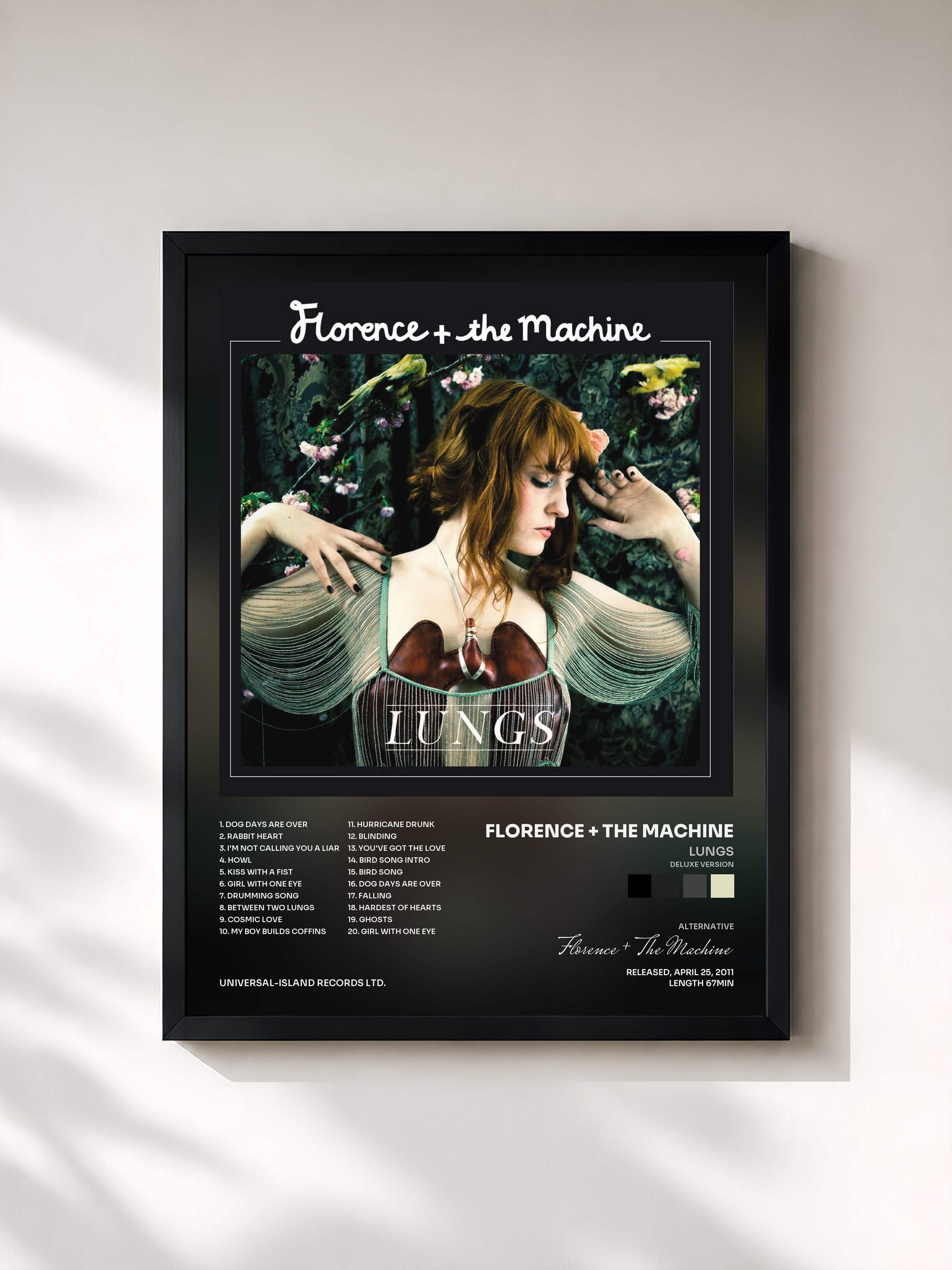 #noir Tableau de l'album Lungs (Deluxe Version) de Florence + The Machine, cadre noir, imprimé et encadré en France