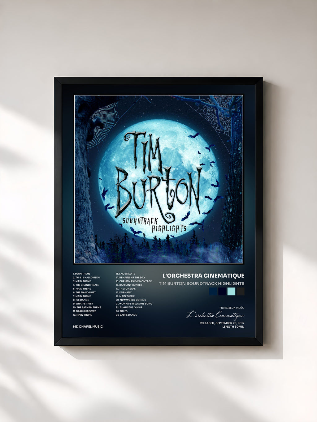 #noir Tableau de l'album Tim Burton Soundtrack Highlights de L'orchestra Cinematique, cadre noir, imprimé et encadré en France