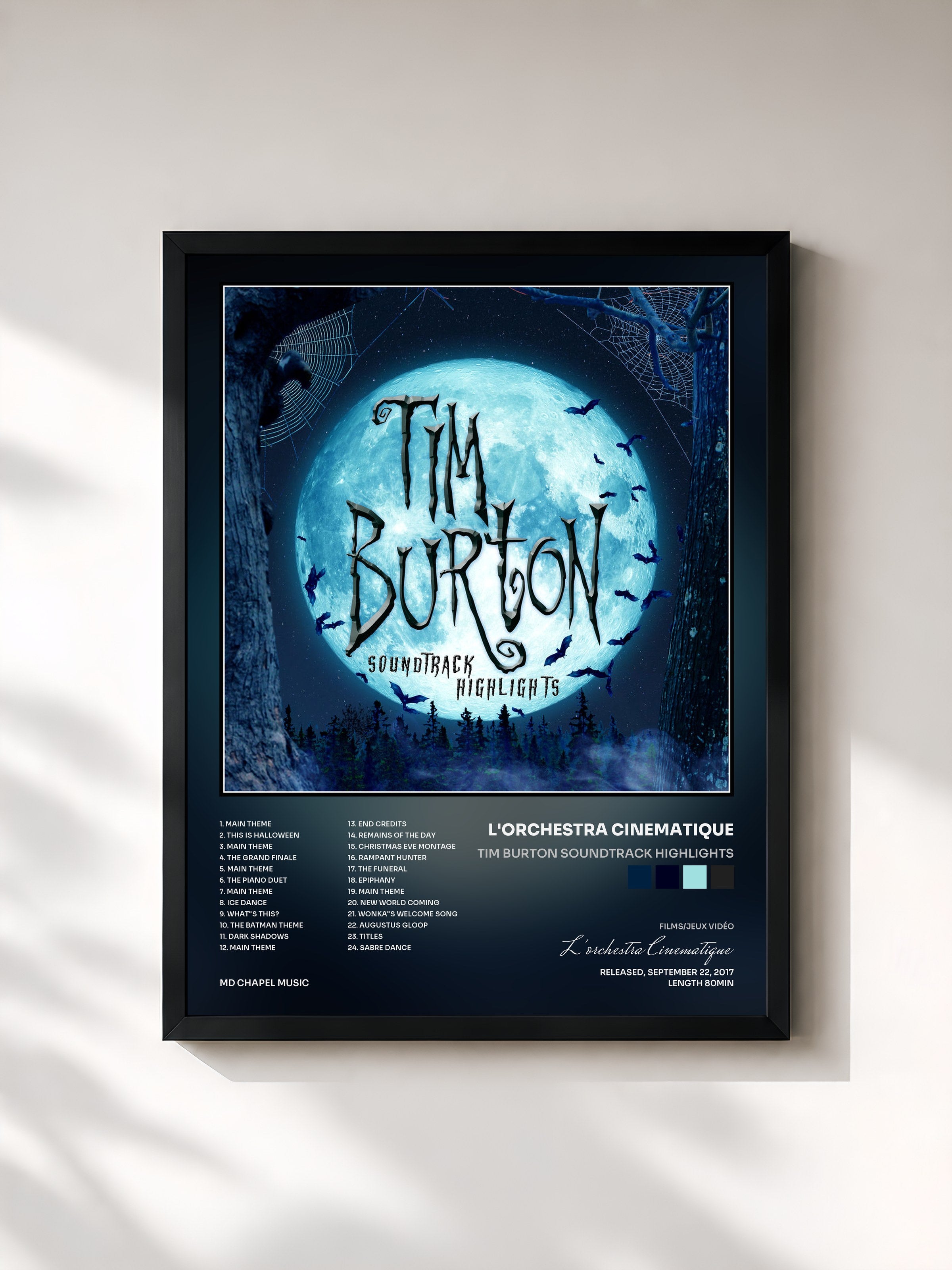#noir Tableau de l'album Tim Burton Soundtrack Highlights de L'orchestra Cinematique, cadre noir, imprimé et encadré en France