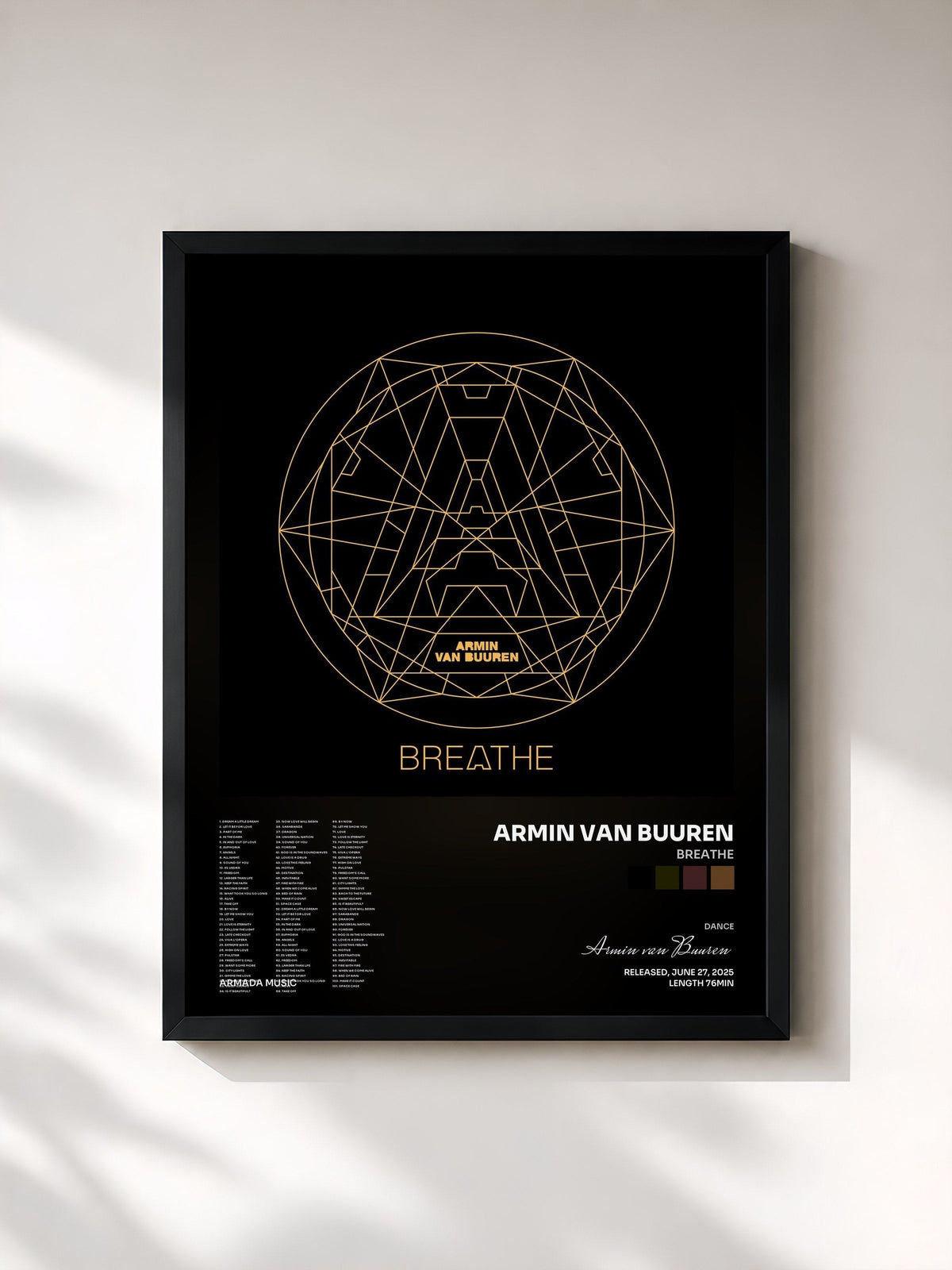 #noir Tableau de l'album Breathe de Armin van Buuren, cadre noir, imprimé et encadré en France