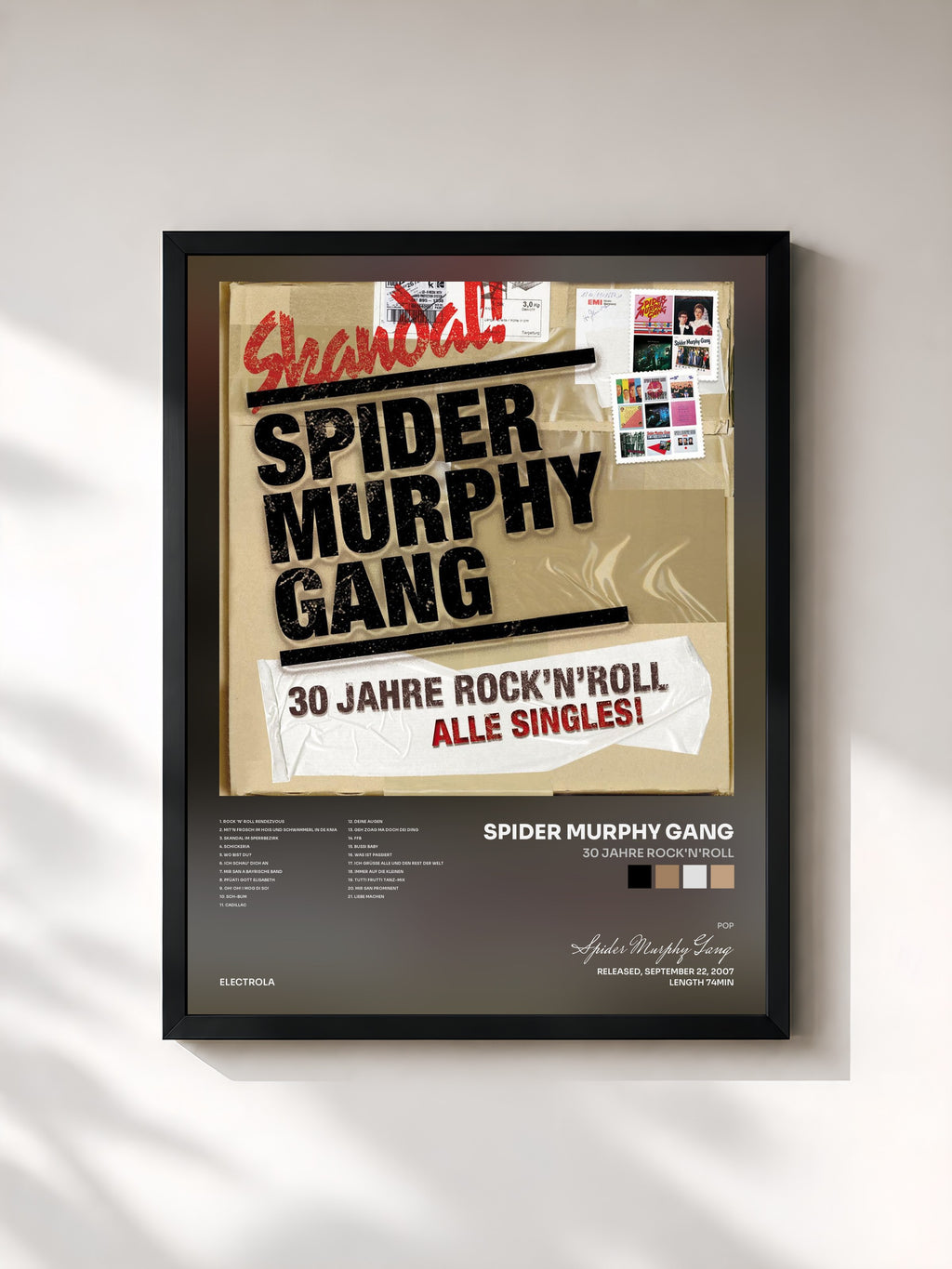 #noir Tableau de l'album 30 Jahre Rock'n'Roll de Spider Murphy Gang, cadre noir, imprimé et encadré en France