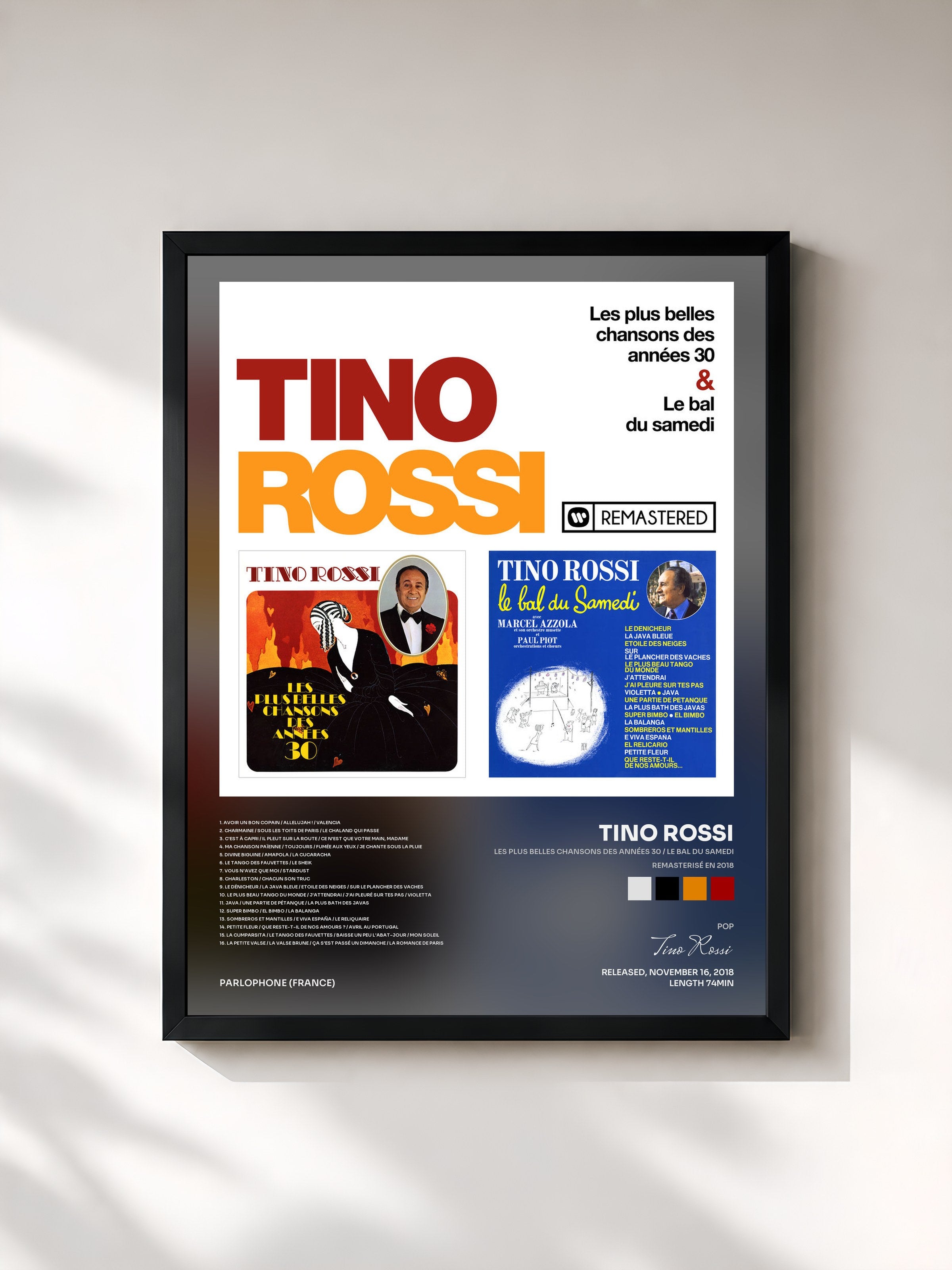#noir Tableau de l'album Les plus belles chansons des années 30 / Le bal du samedi (Remasterisé en 2018) de Tino Rossi, cadre noir, imprimé et encadré en France