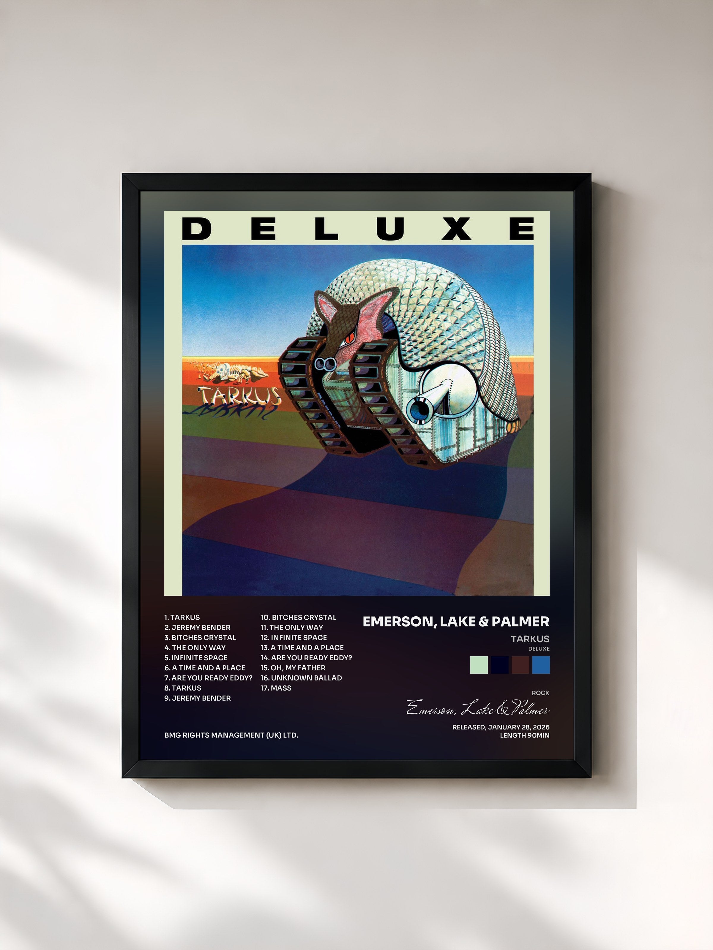 #noir Tableau de l'album Tarkus (Deluxe) de Emerson, Lake & Palmer, cadre noir, imprimé et encadré en France