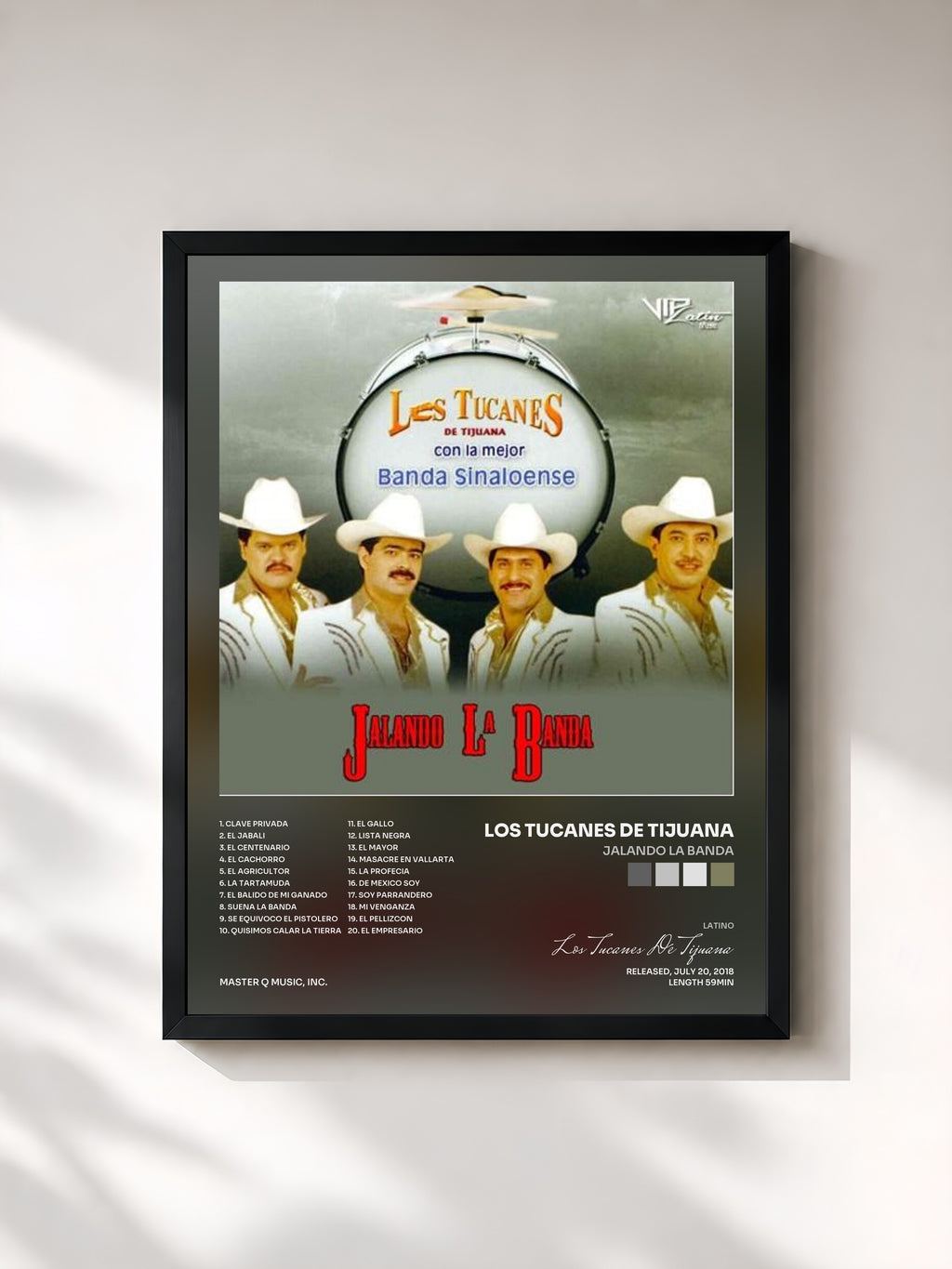 #noir Tableau de l'album Jalando La Banda de Los Tucanes De Tijuana, cadre noir, imprimé et encadré en France