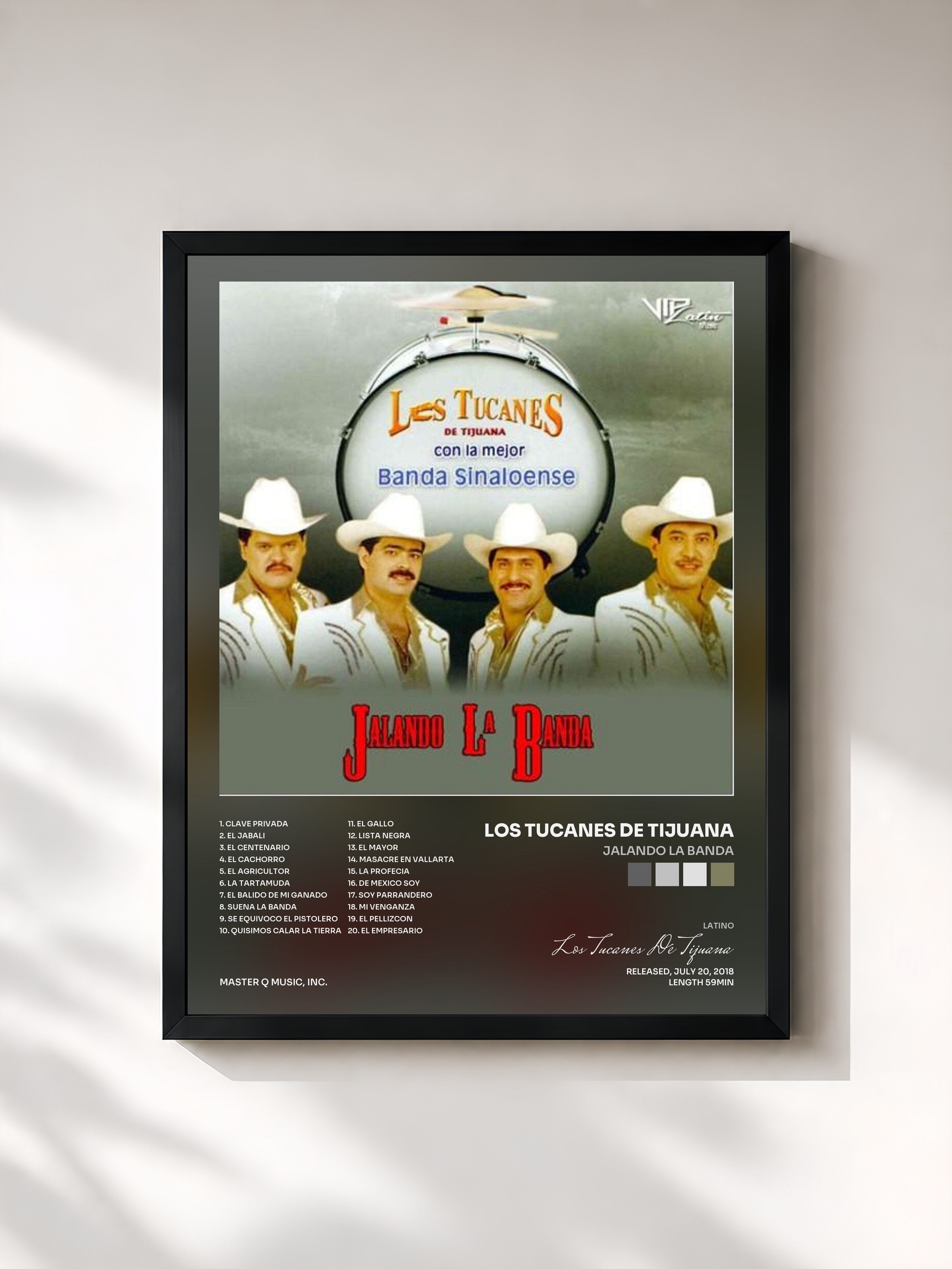 #noir Tableau de l'album Jalando La Banda de Los Tucanes De Tijuana, cadre noir, imprimé et encadré en France