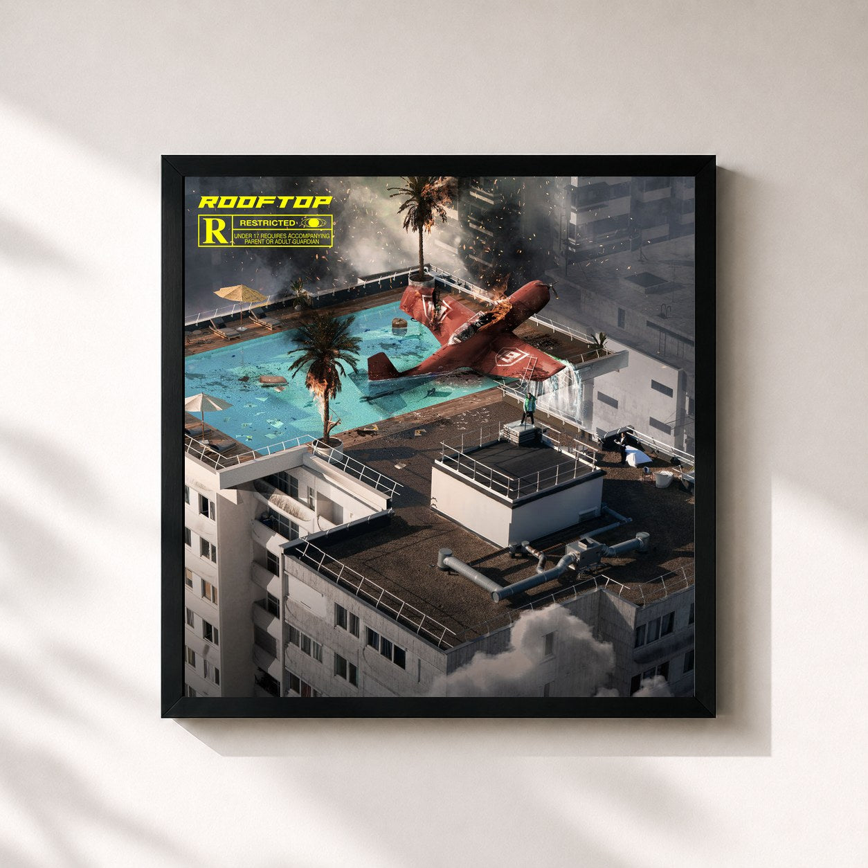 #noir Tableau carré de l'album Rooftop de SCH, cadre noir 32x32 cm