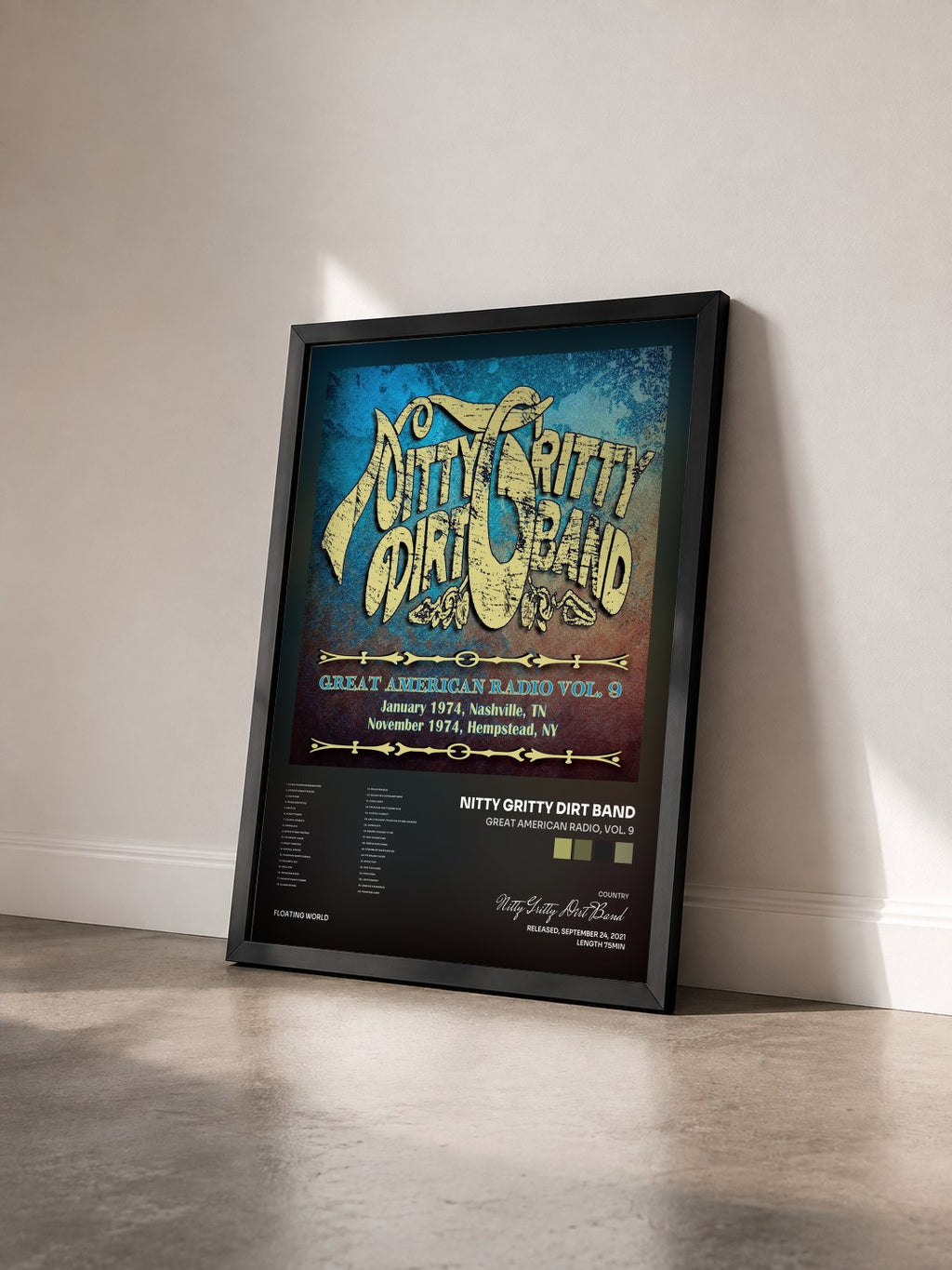 #noir Tableau de l'album Great American Radio, Vol. 9 de Nitty Gritty Dirt Band vu de trois quarts, cadre noir