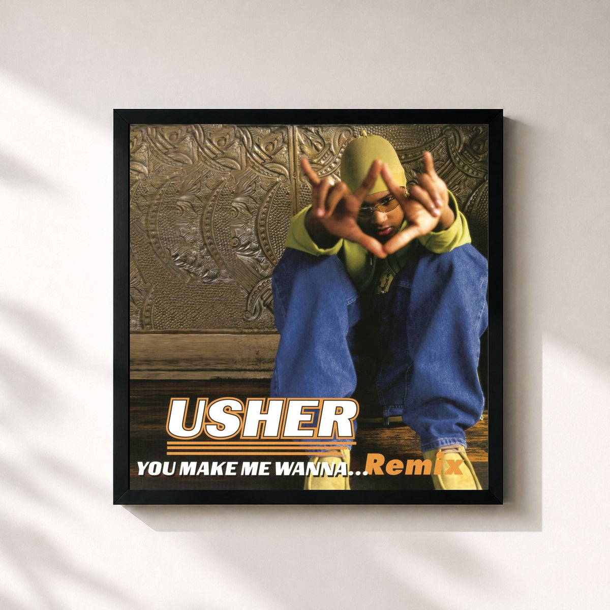 #noir Tableau carré de l'album You Make Me Wanna... (Remix) de USHER, cadre noir 32x32 cm
